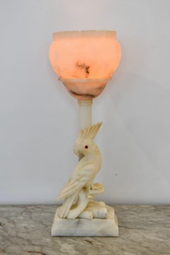 Antique Alabaster Cockatoo Lamp