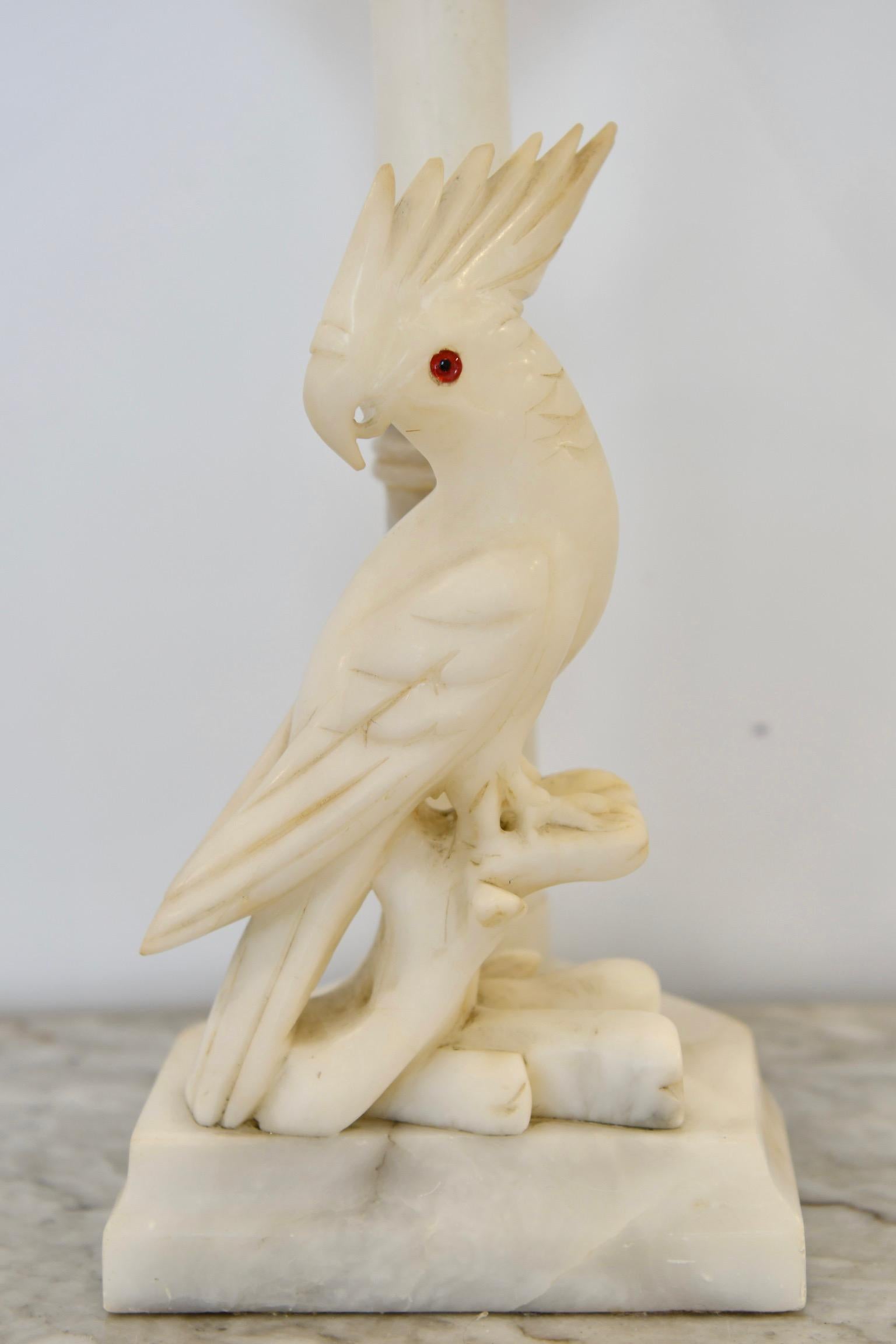 Antique Alabaster Cockatoo Lamp In Good Condition For Sale In Brooklyn, NY