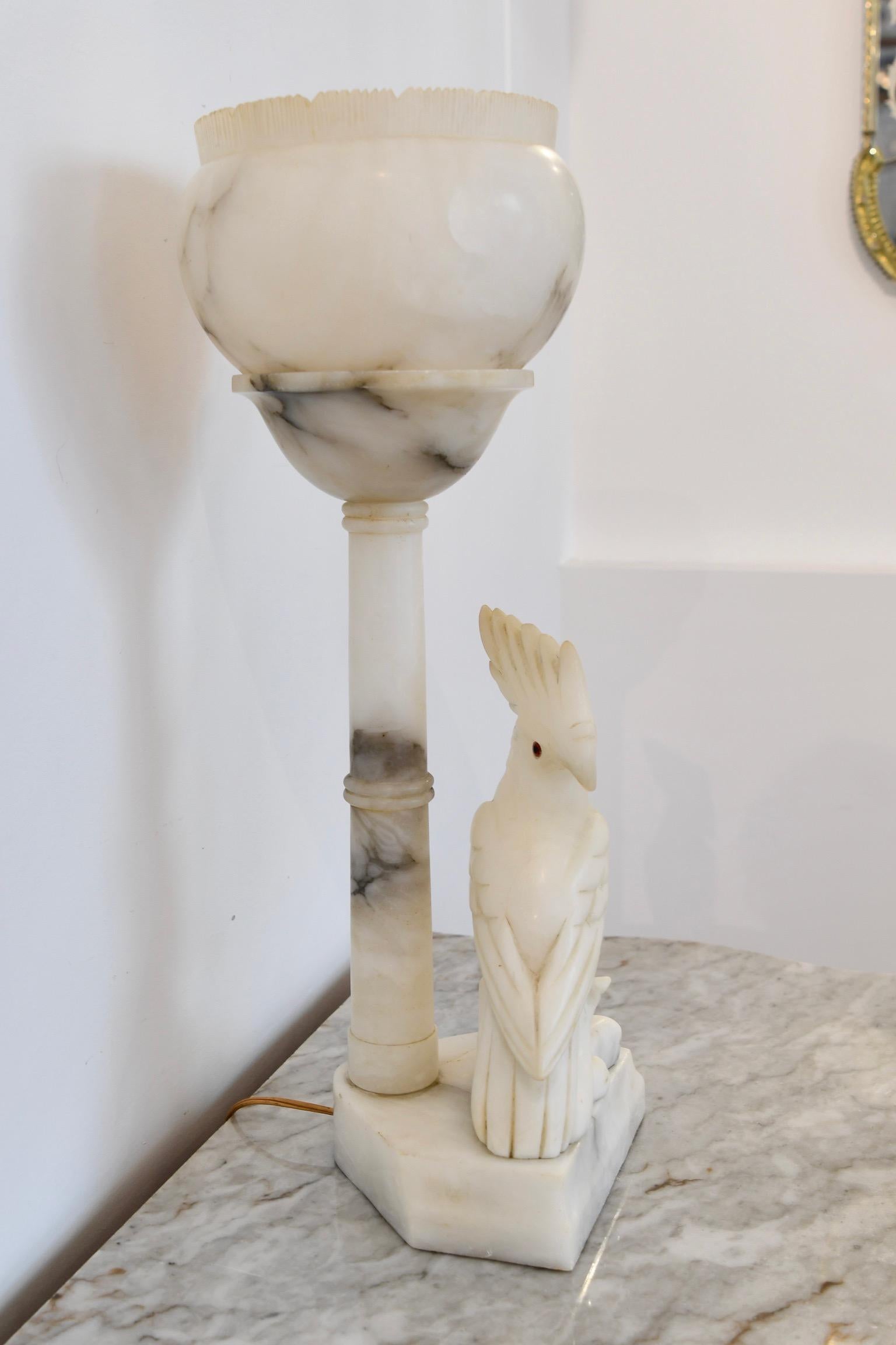 20th Century Antique Alabaster Cockatoo Lamp