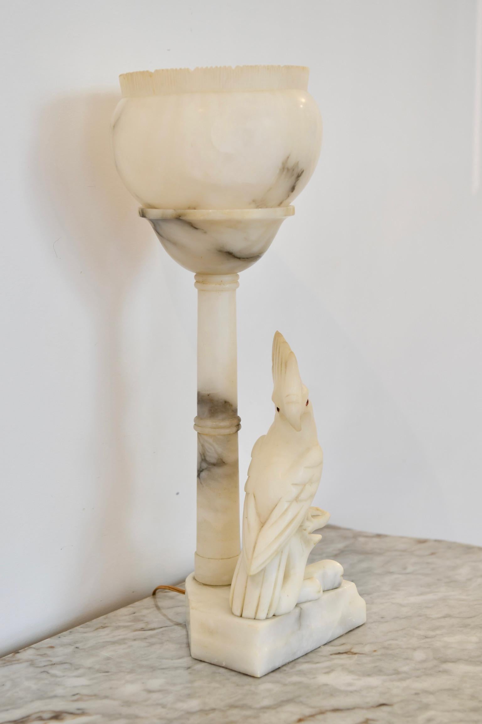 Antique Alabaster Cockatoo Lamp For Sale 2