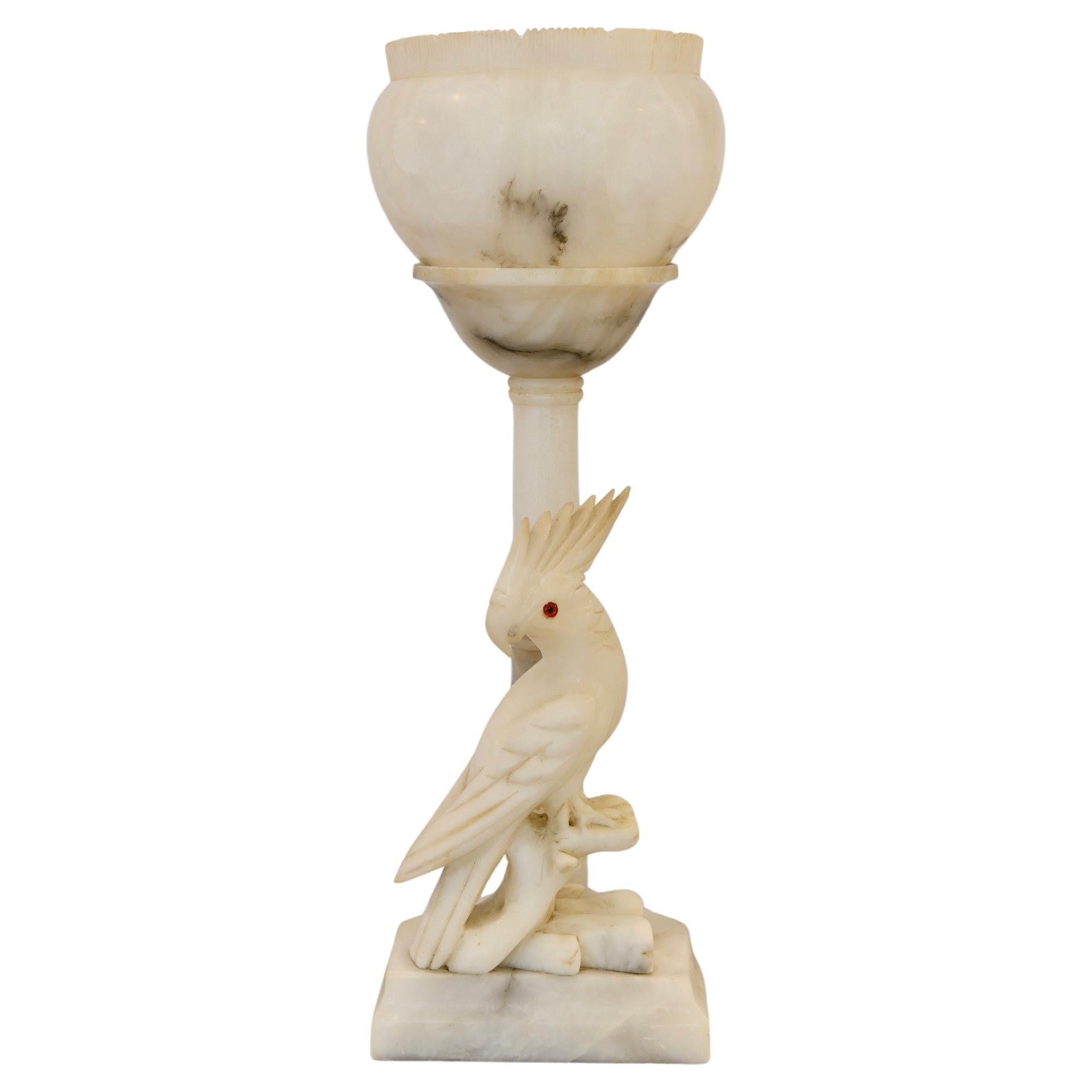 Antike Alabaster-Kuckatoo-Lampe im Angebot