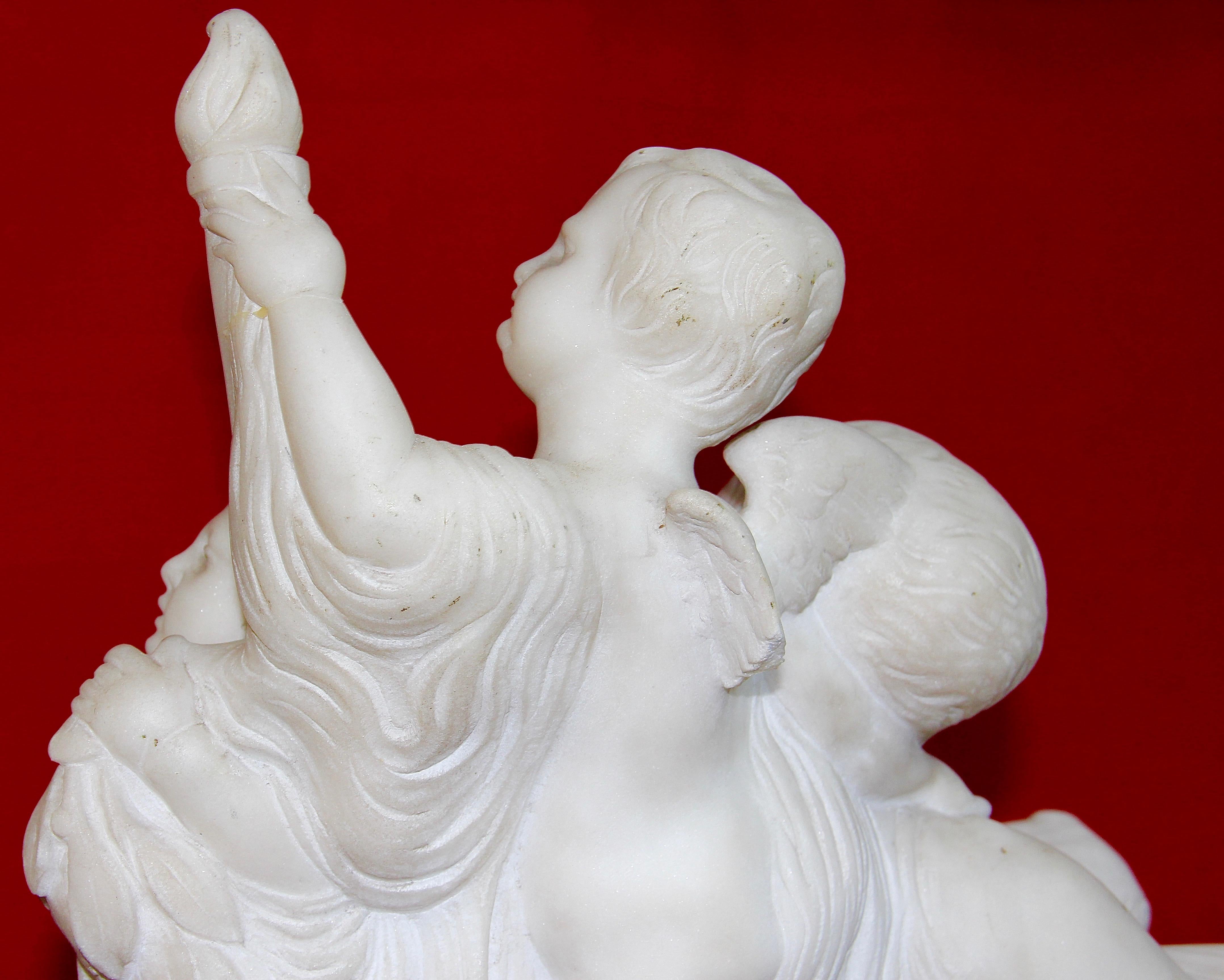 Antique Alabaster Figurine Group, Mythological Scene, 19th Century, Monogrammed For Sale 9