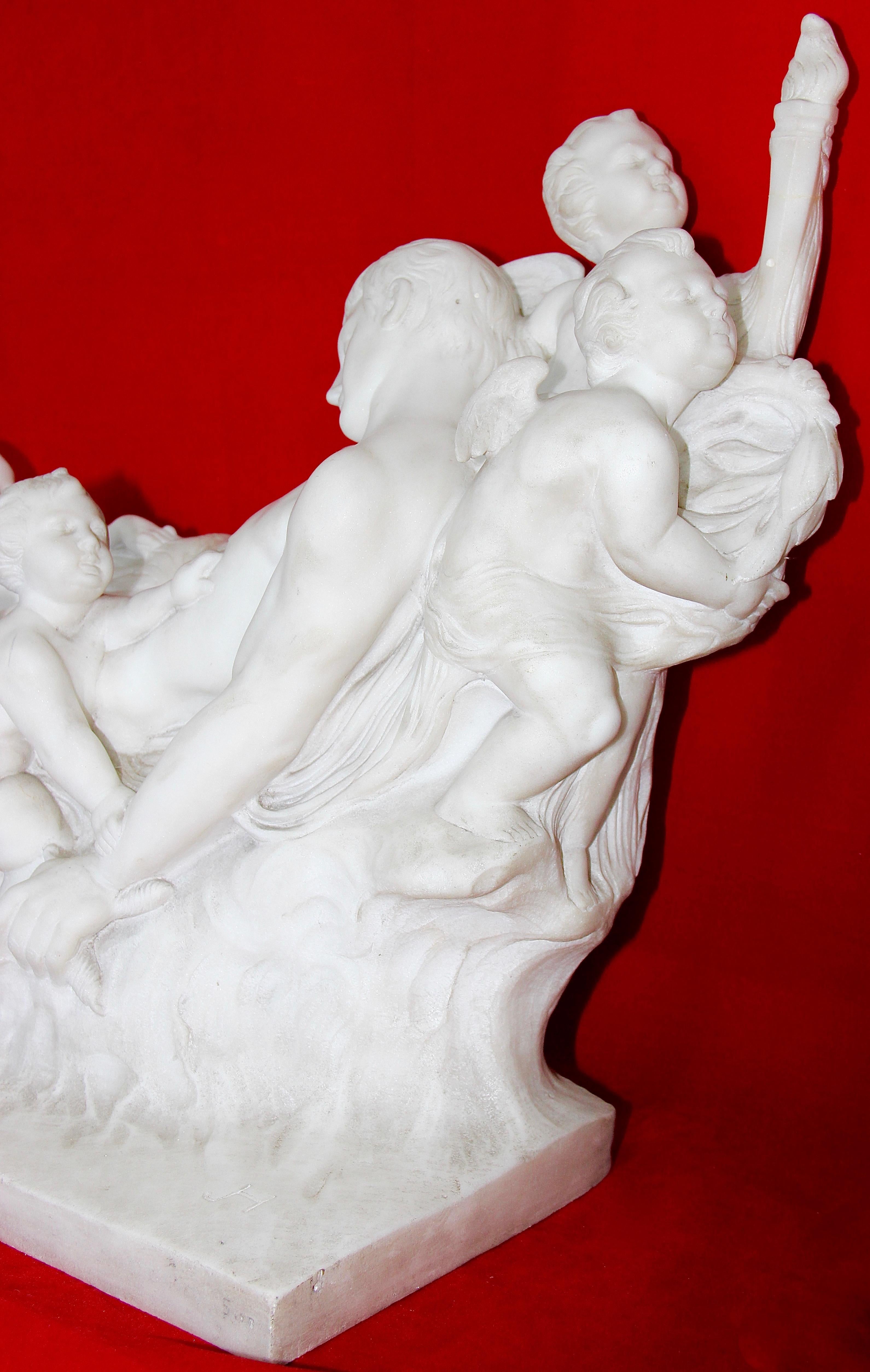 Antique Alabaster Figurine Group, Mythological Scene, 19th Century, Monogrammed For Sale 3