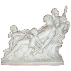 Antique Alabaster Figurine Group, Mythological Scene, 19th Century, Monogrammed