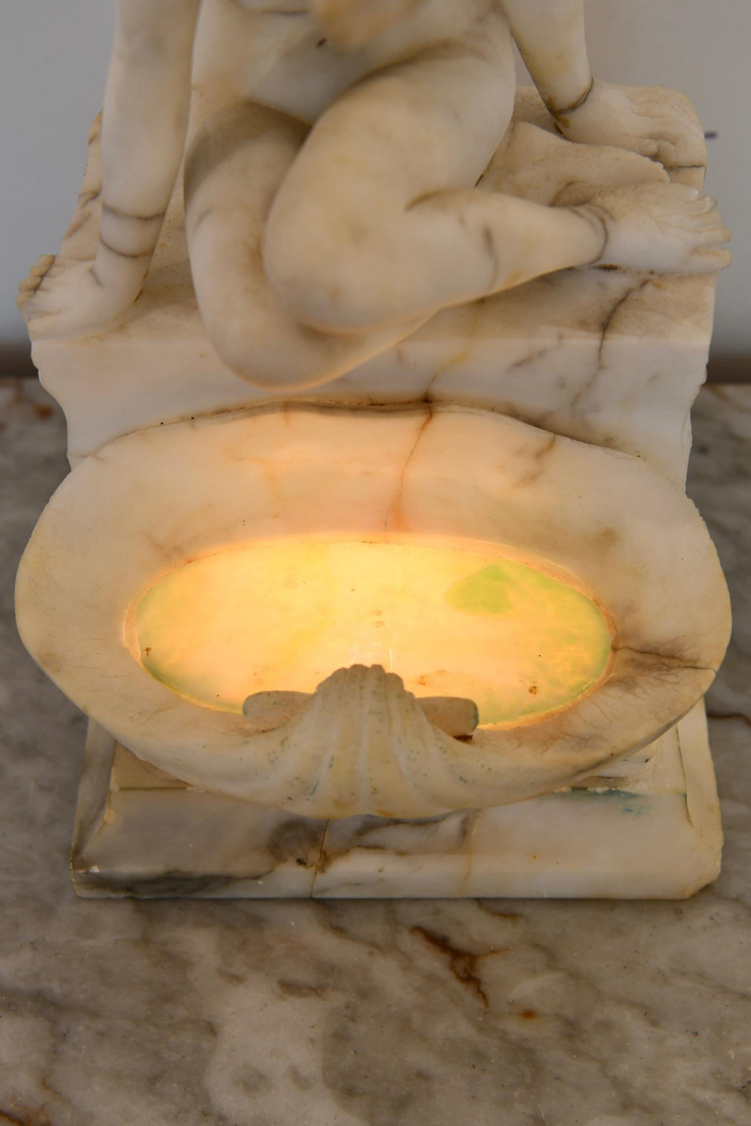Antique Alabaster Lady by the Lake Lamp 5