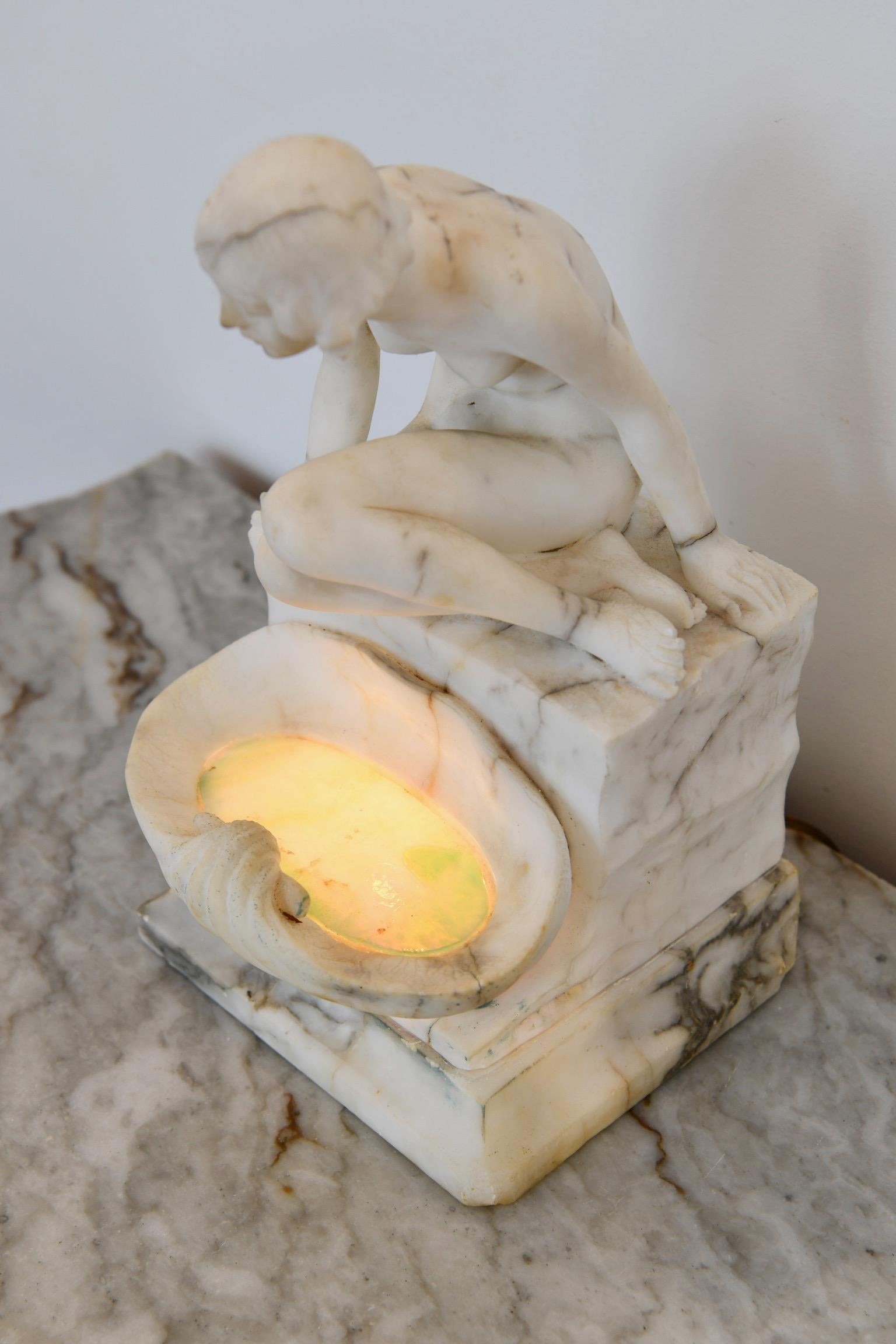 Antique Alabaster Lady by the Lake Lamp For Sale 6