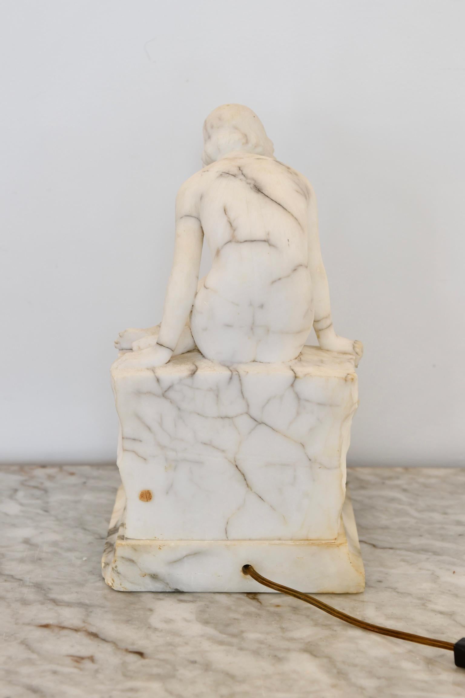 Antique Alabaster Lady by the Lake Lamp For Sale 9