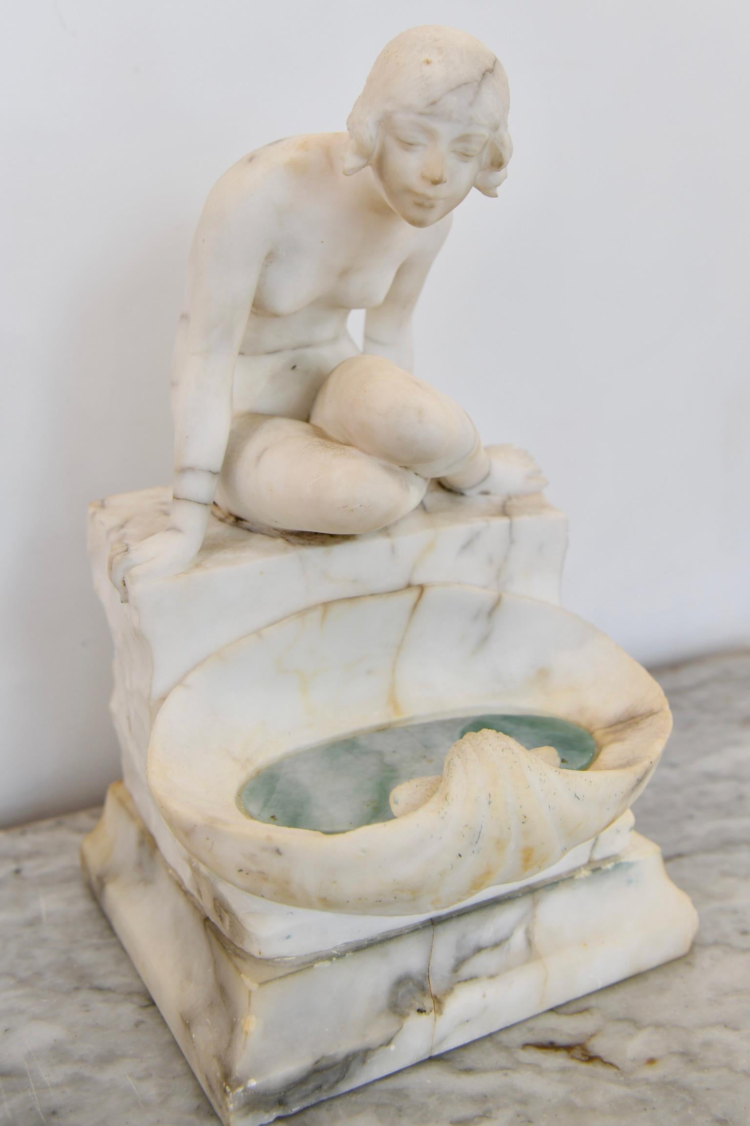 20th Century Antique Alabaster Lady by the Lake Lamp