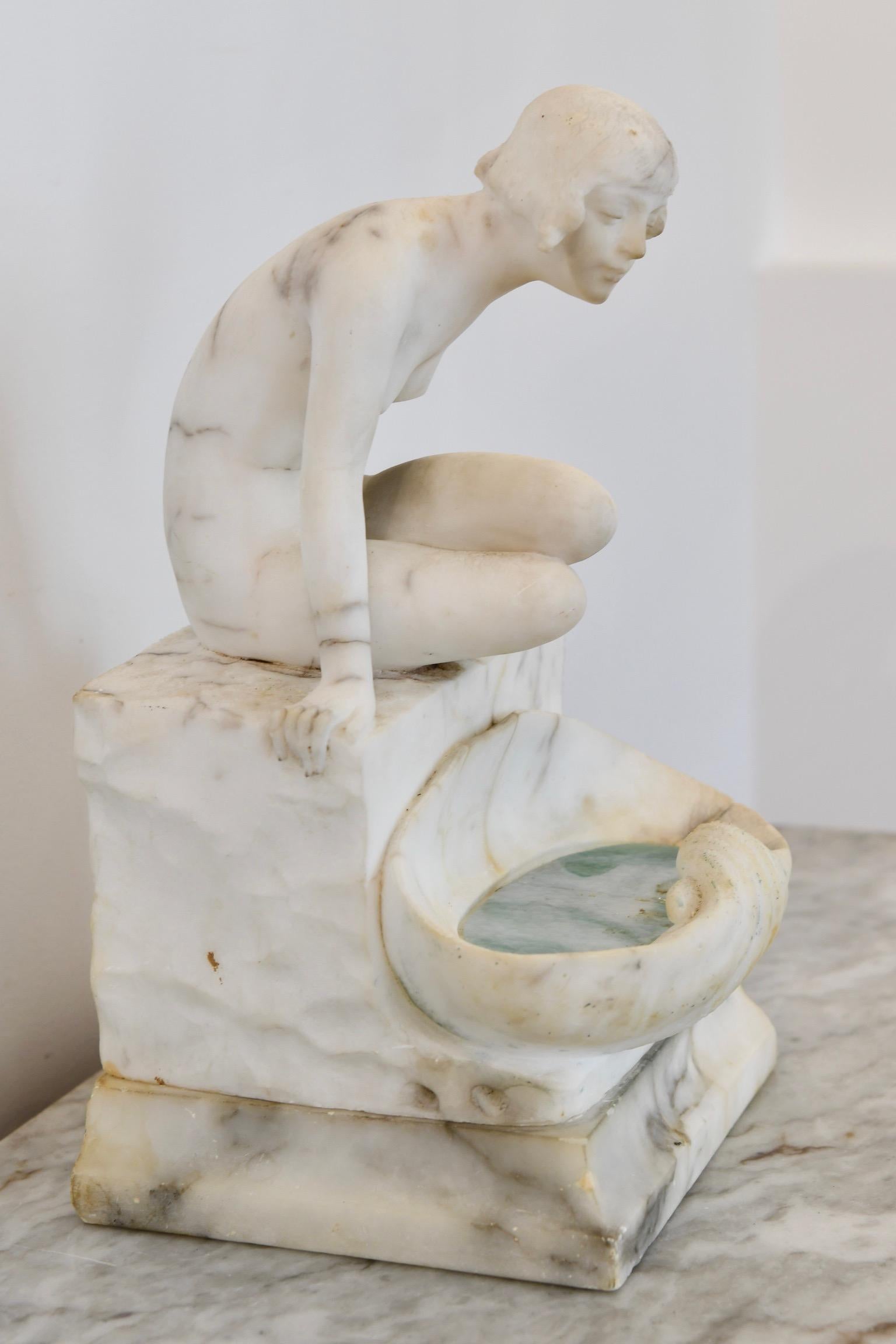 Antique Alabaster Lady by the Lake Lamp 1