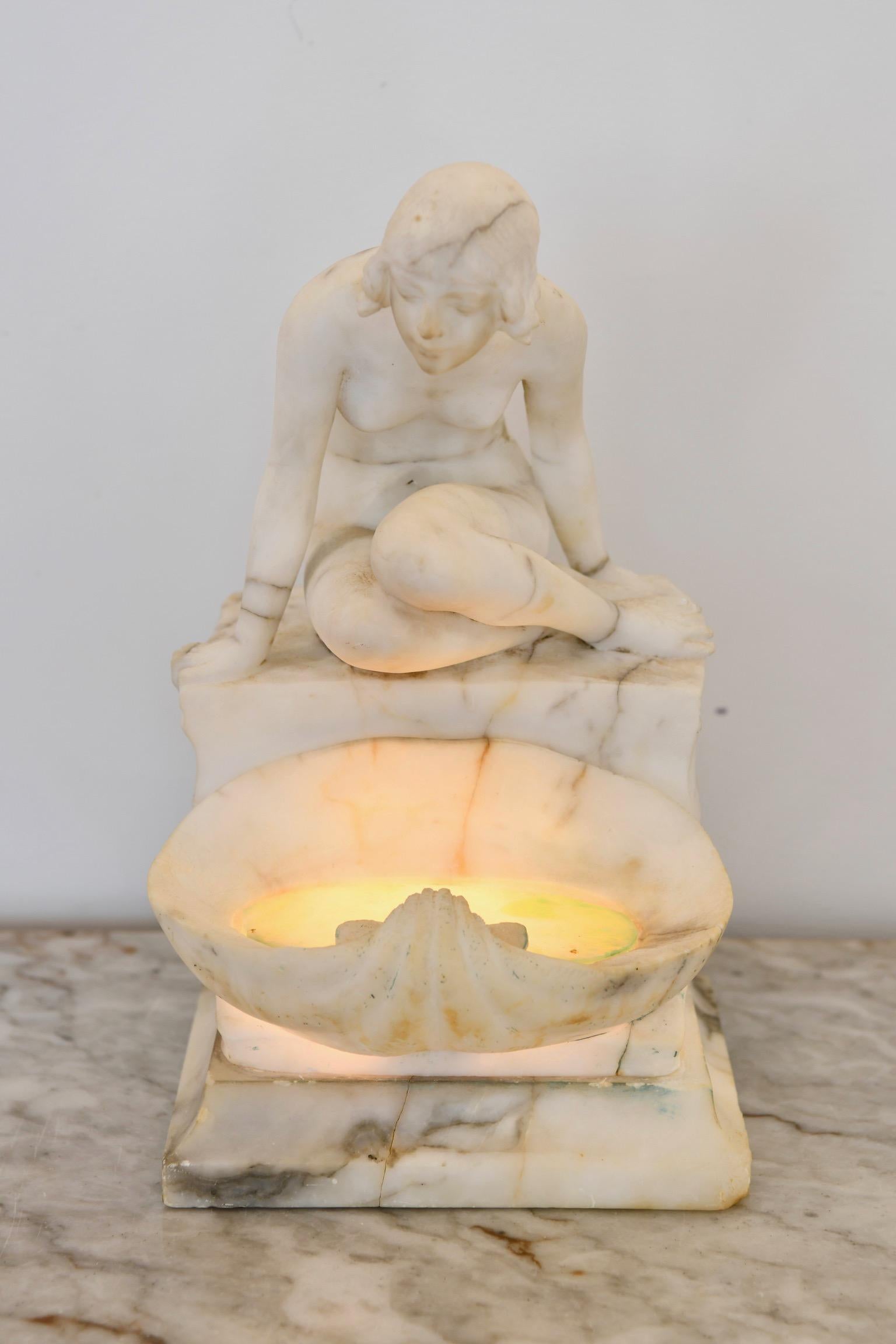 Antique Alabaster Lady by the Lake Lamp For Sale 3
