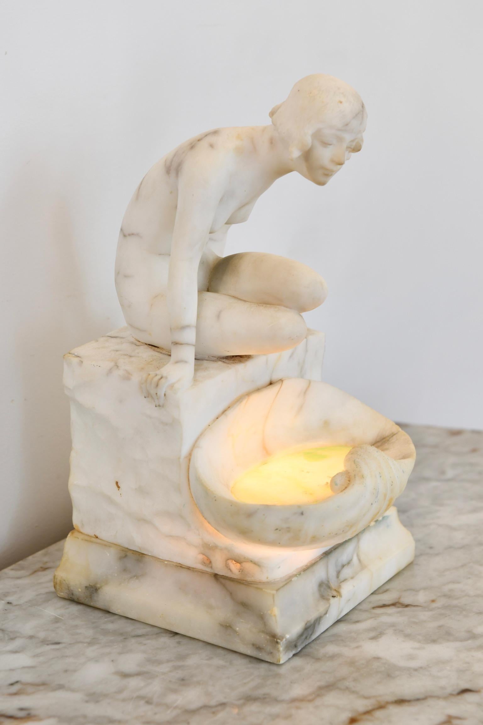 Antique Alabaster Lady by the Lake Lamp 4
