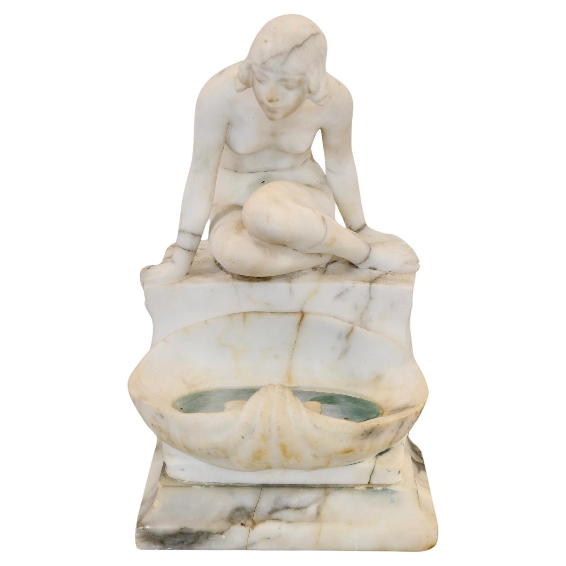 Antique Alabaster Lady by the Lake Lamp For Sale
