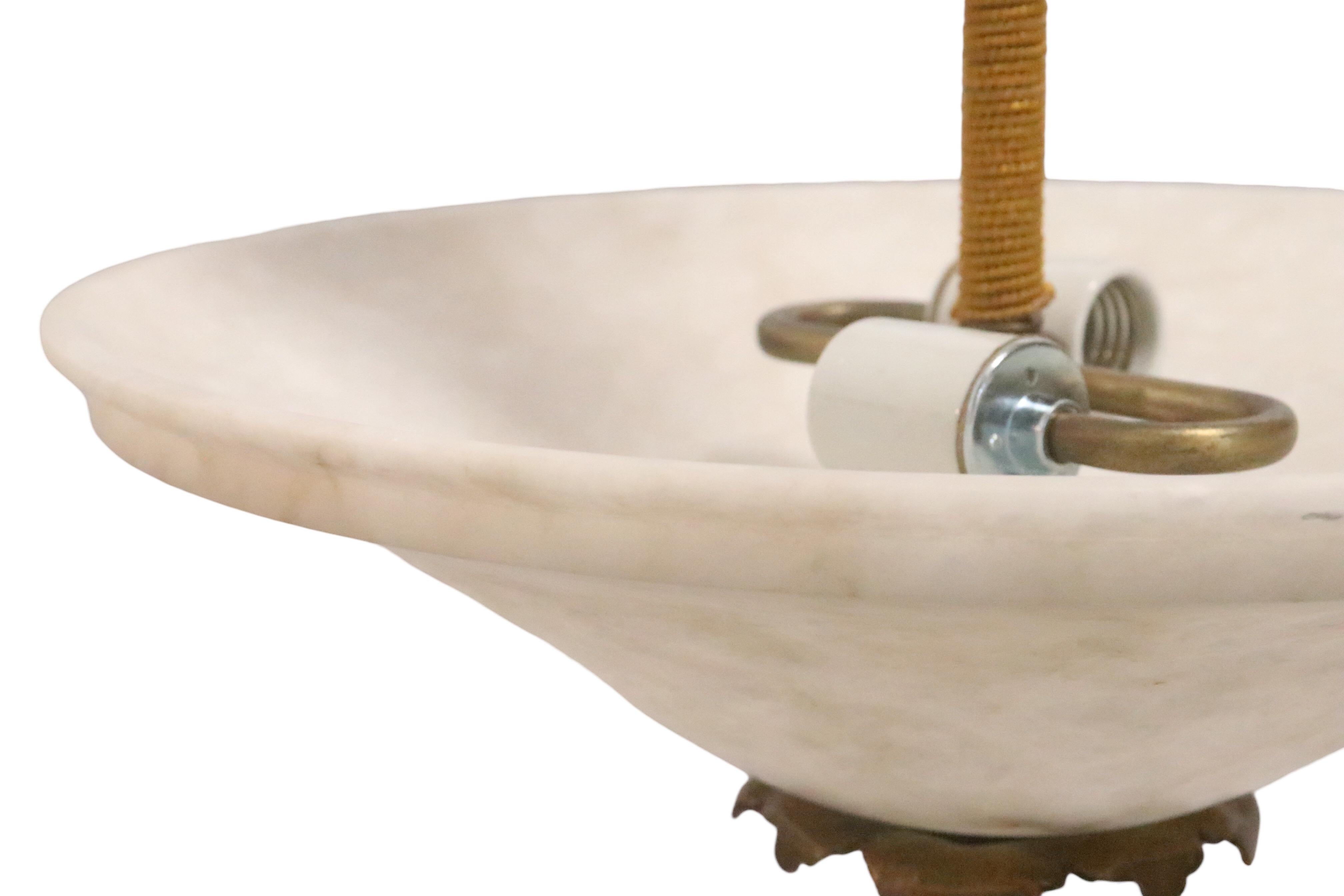 European Antique Alabaster Light Fixture with custom Silk Wrapped Stem & Bronze Fittings For Sale