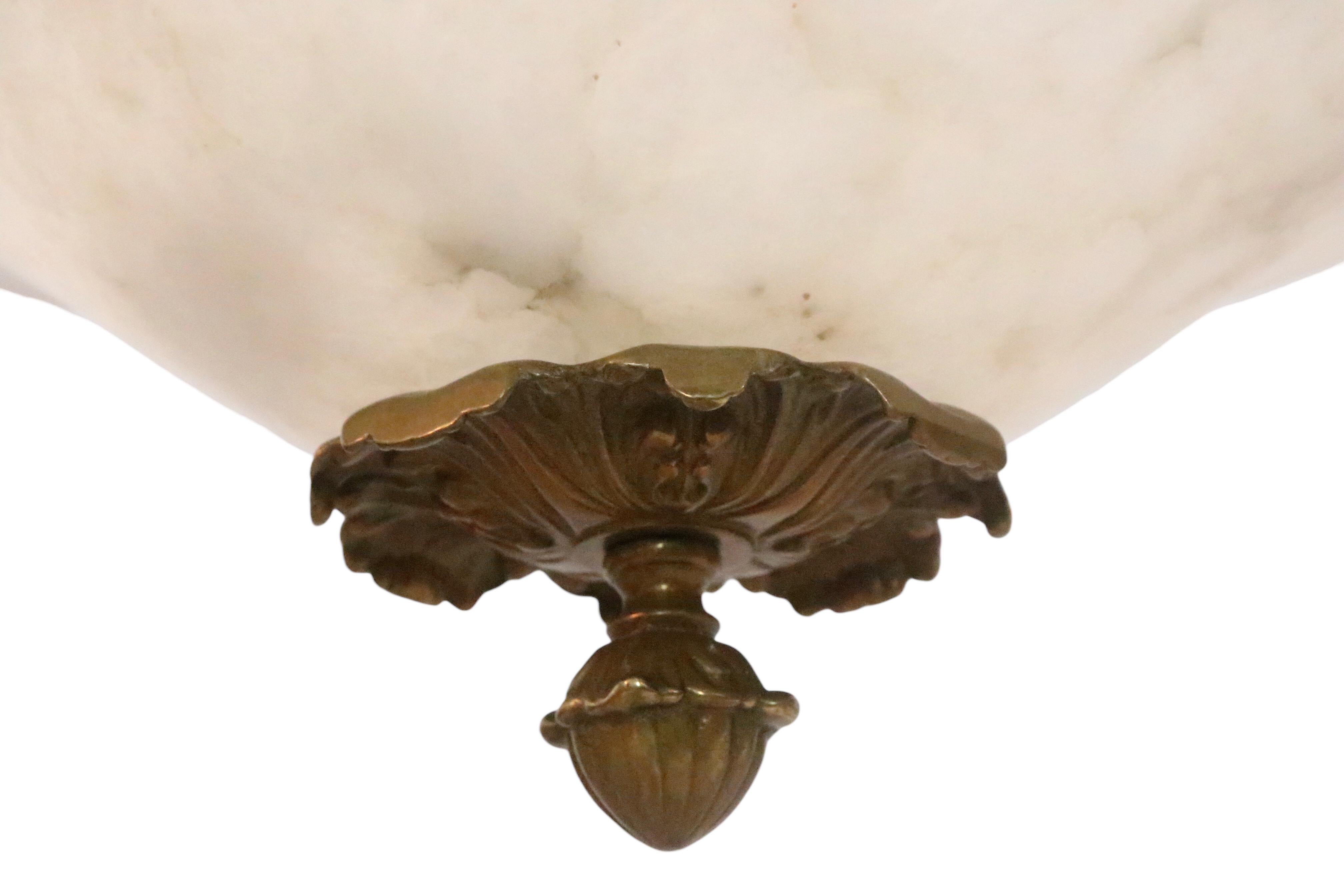 Antique Alabaster Light Fixture with custom Silk Wrapped Stem & Bronze Fittings In Good Condition For Sale In New York, NY