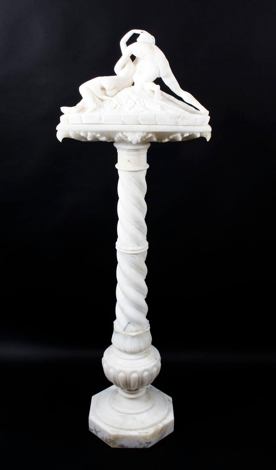 Antique Alabaster Lovers Sculpture & Pedestal After Canova, 19th Century 6