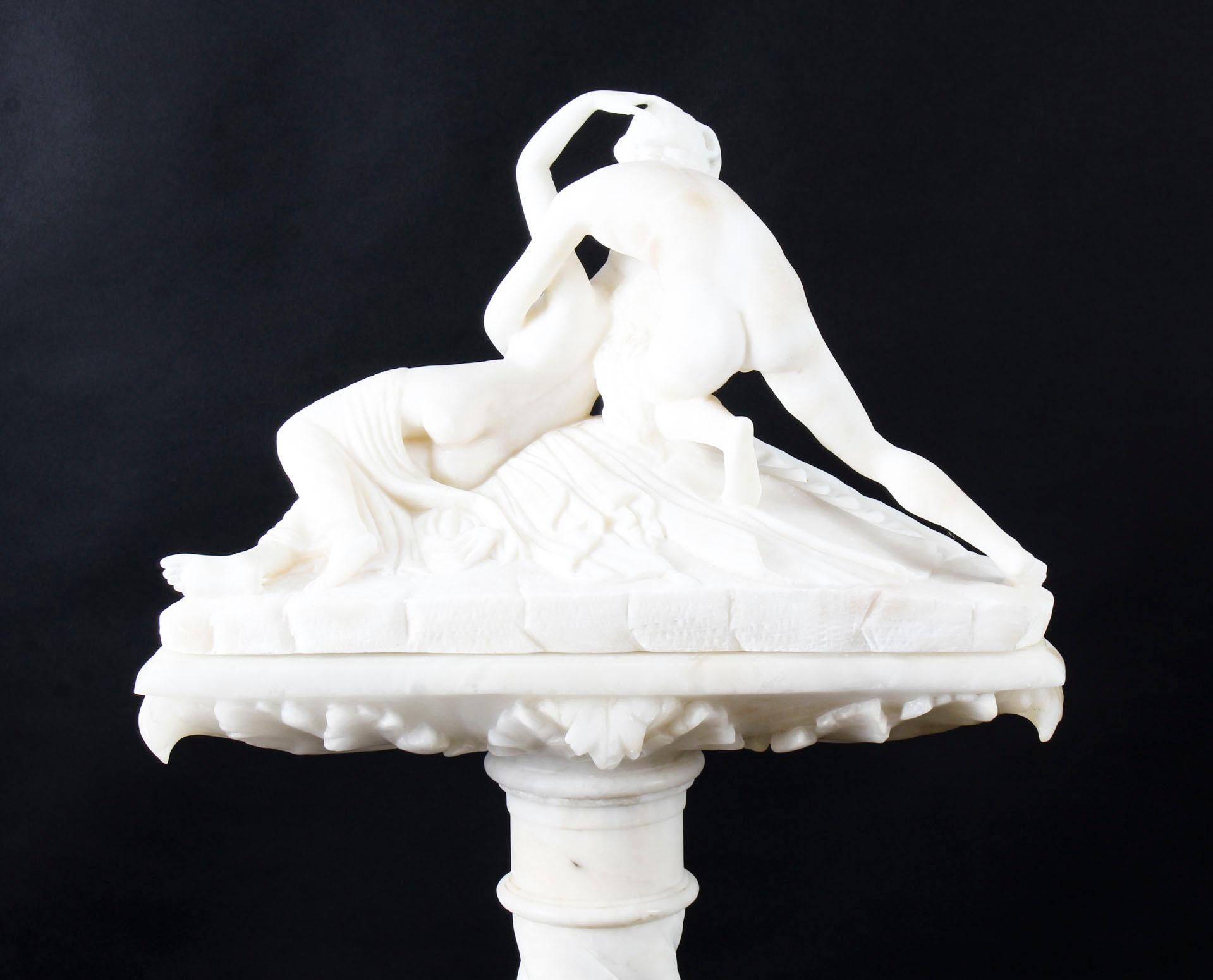 Antique Alabaster Lovers Sculpture & Pedestal After Canova, 19th Century 7