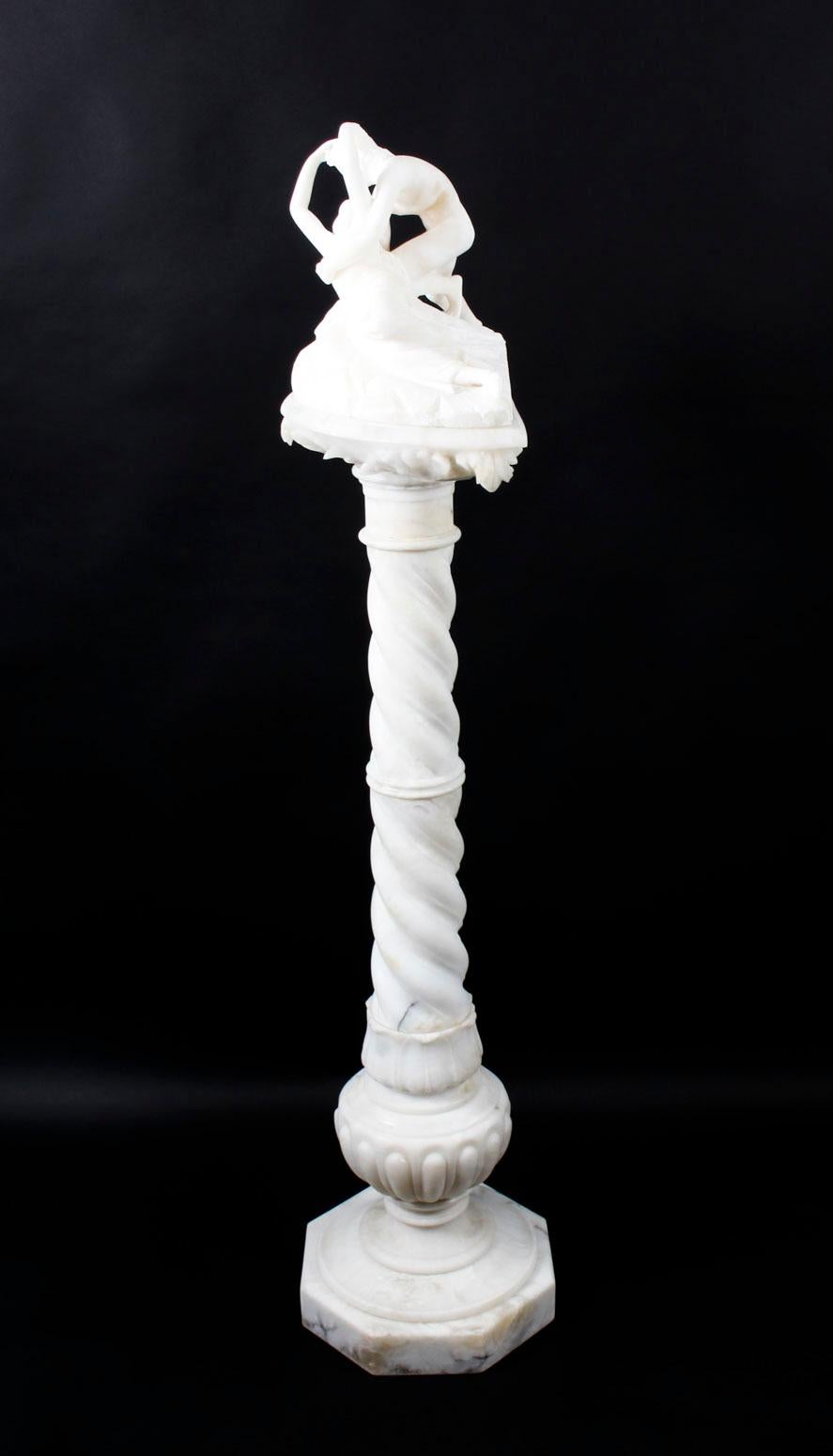 Antique Alabaster Lovers Sculpture & Pedestal After Canova, 19th Century 9
