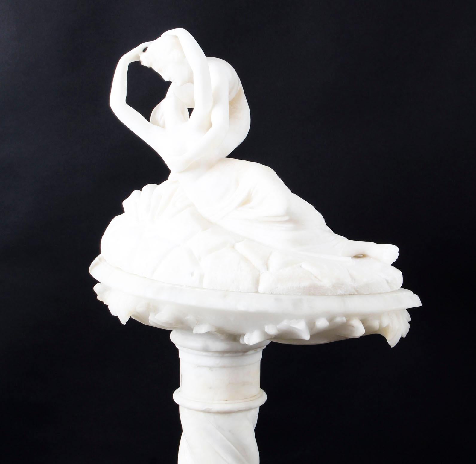 Antique Alabaster Lovers Sculpture & Pedestal After Canova, 19th Century 10