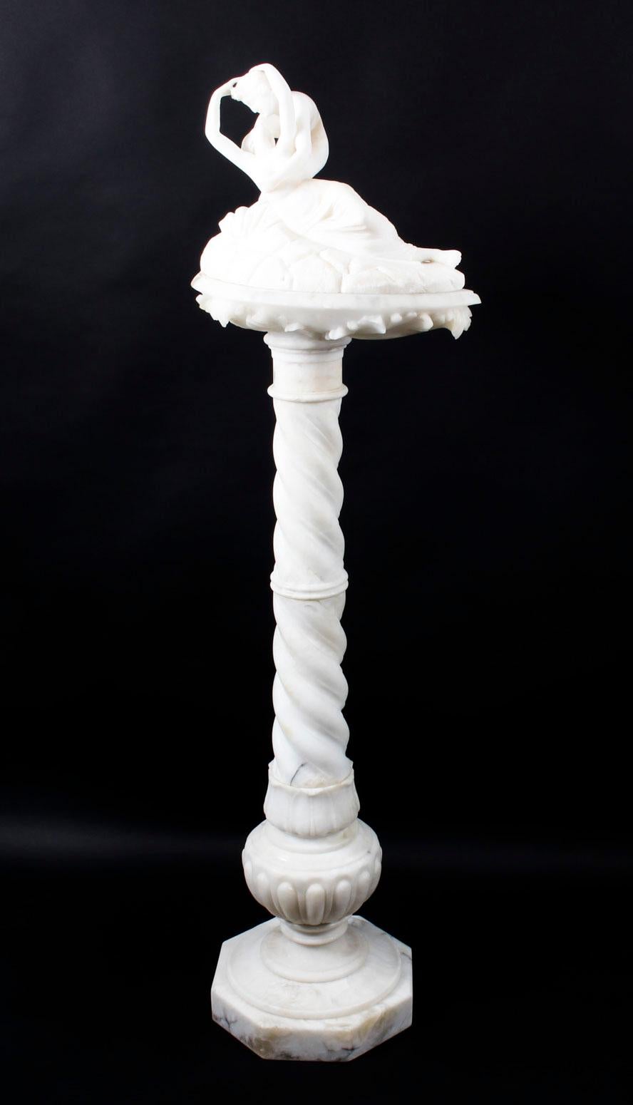 Antique Alabaster Lovers Sculpture & Pedestal After Canova, 19th Century 11