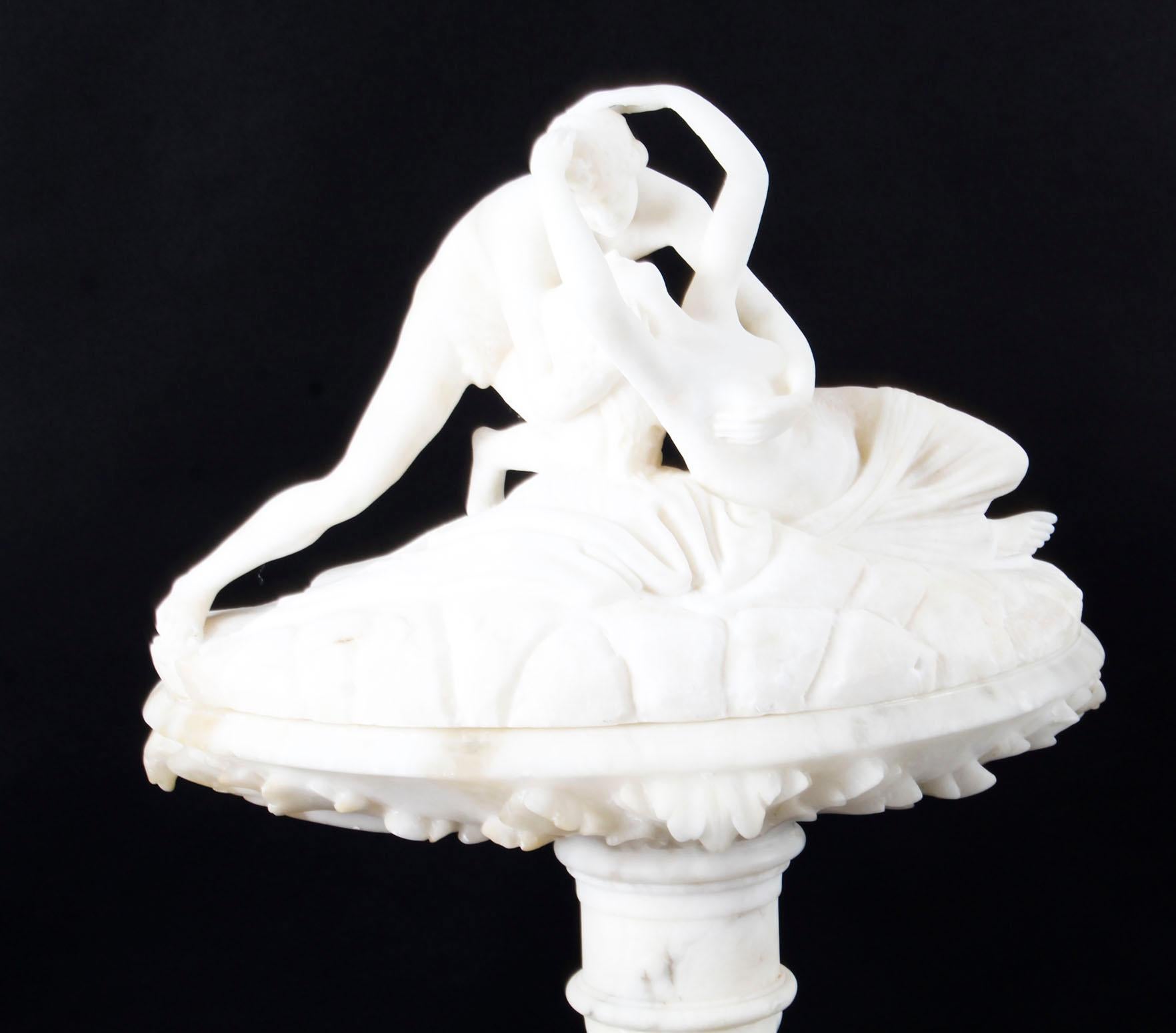 Antique Alabaster Lovers Sculpture & Pedestal After Canova, 19th Century 13