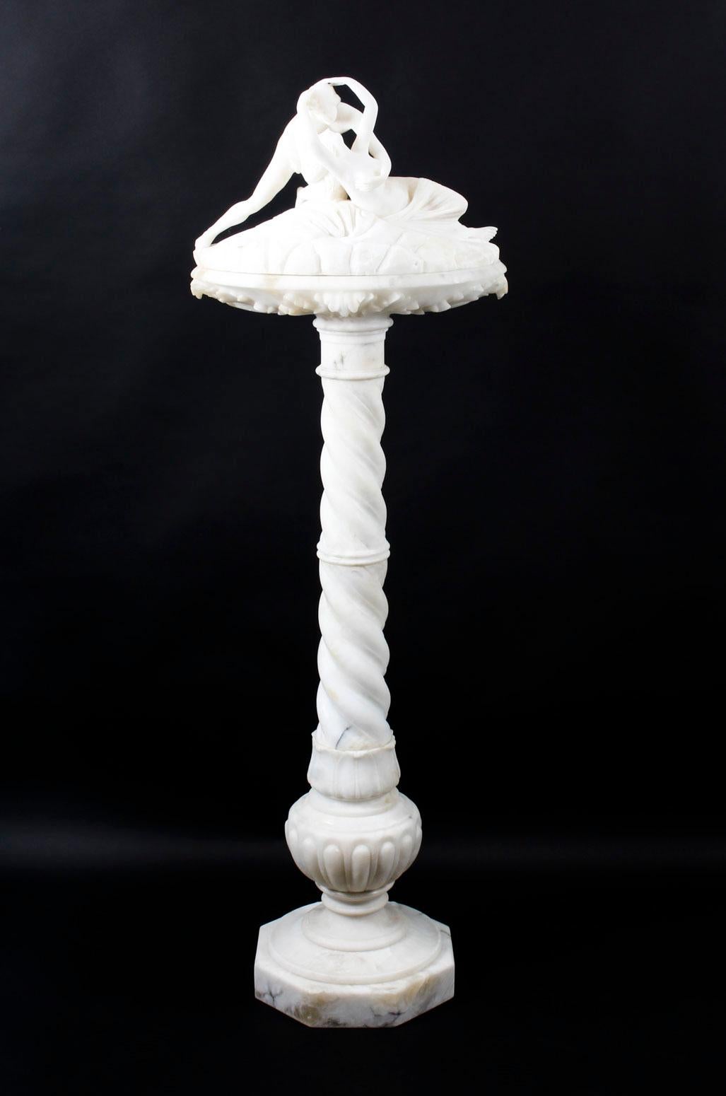 Antique Alabaster Lovers Sculpture & Pedestal After Canova, 19th Century 15