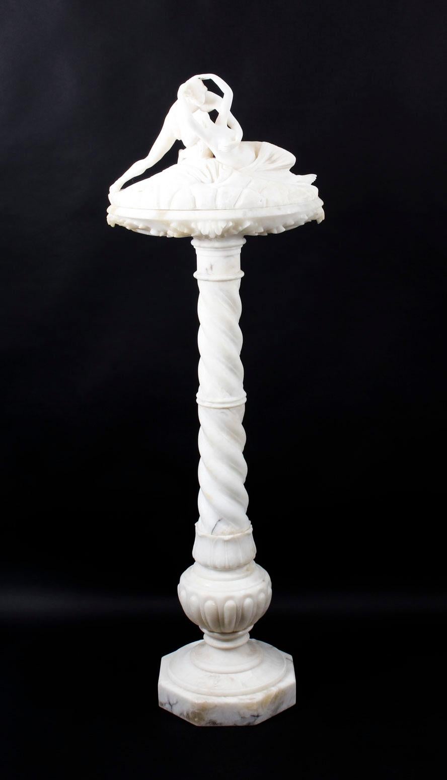 Antique Alabaster Lovers Sculpture & Pedestal After Canova, 19th Century 16