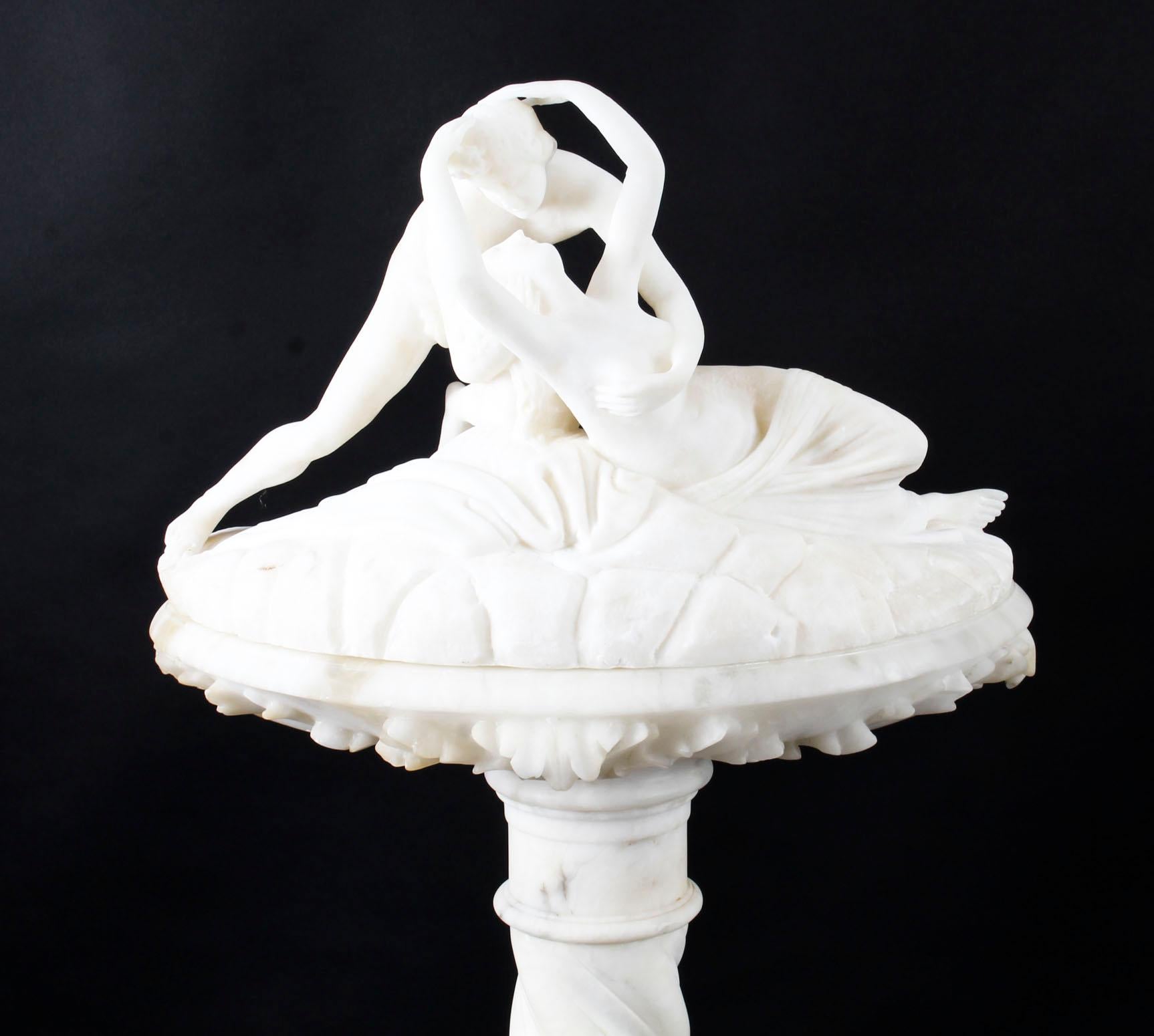 Antique Alabaster Lovers Sculpture & Pedestal After Canova, 19th Century In Good Condition In London, GB