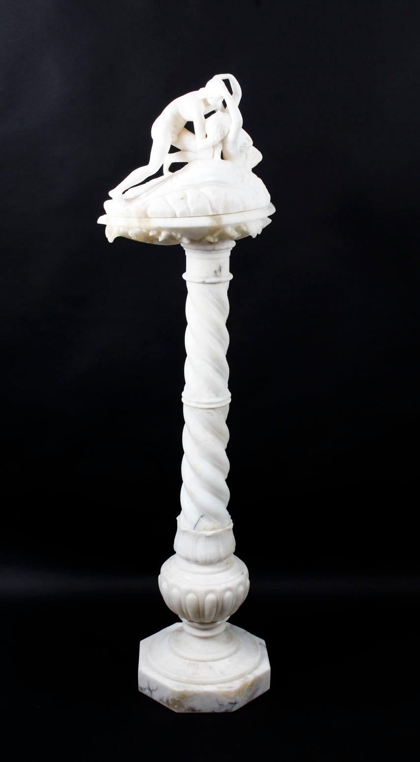 Antique Alabaster Lovers Sculpture & Pedestal After Canova, 19th Century 1