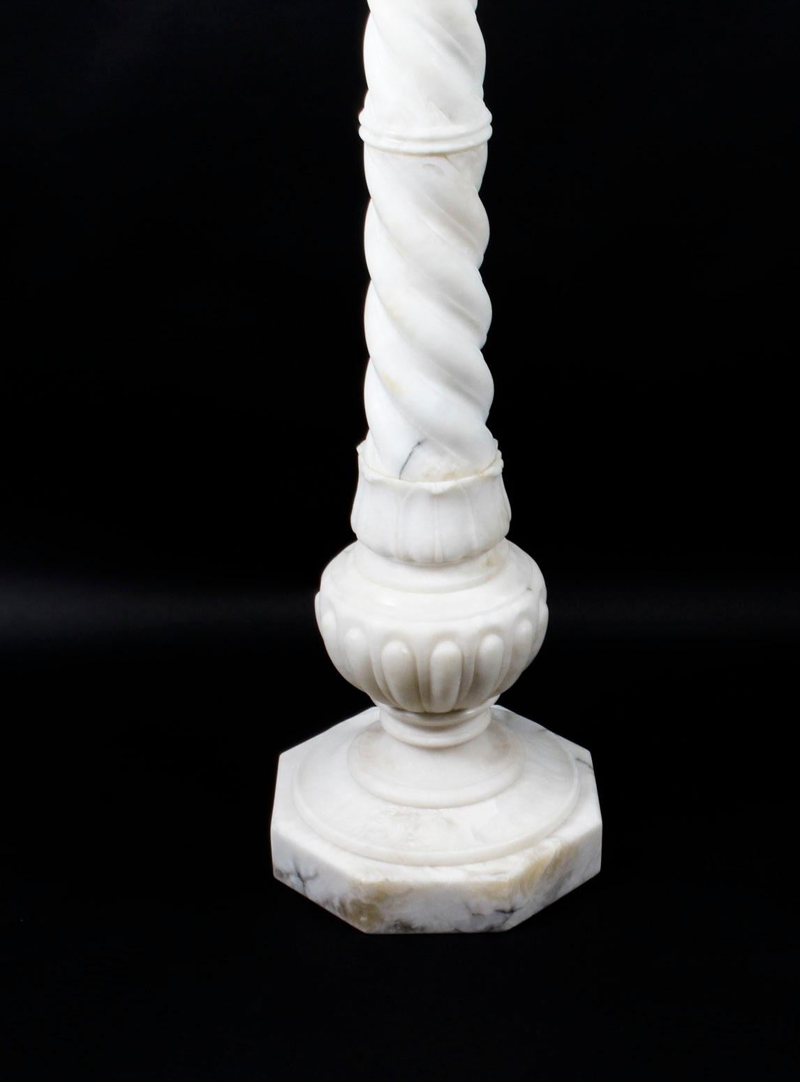 Antique Alabaster Lovers Sculpture & Pedestal After Canova, 19th Century 4