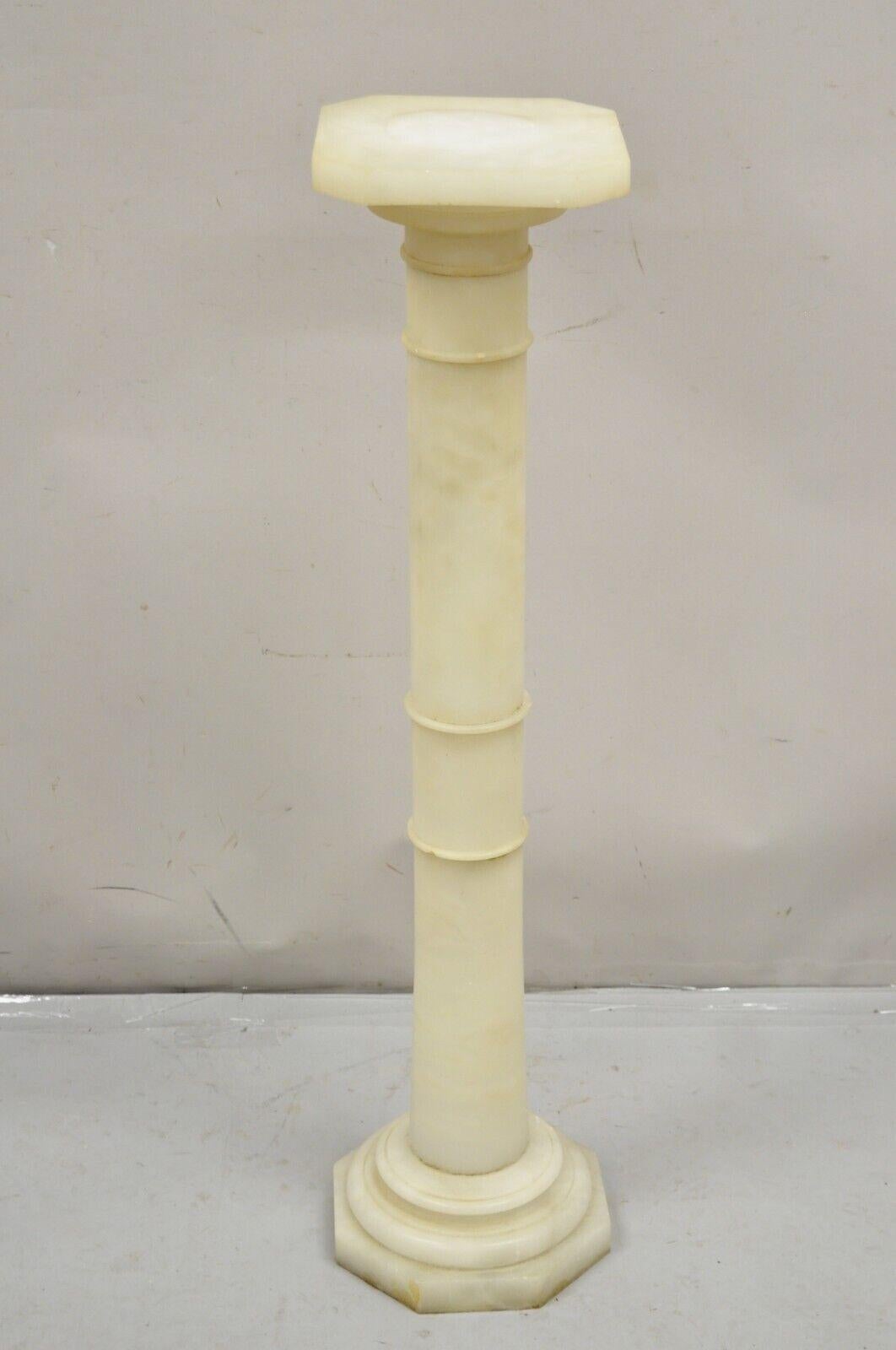 Antique Alabaster Marble Empire Style Carved Column Pedestal Plant Stand For Sale 8