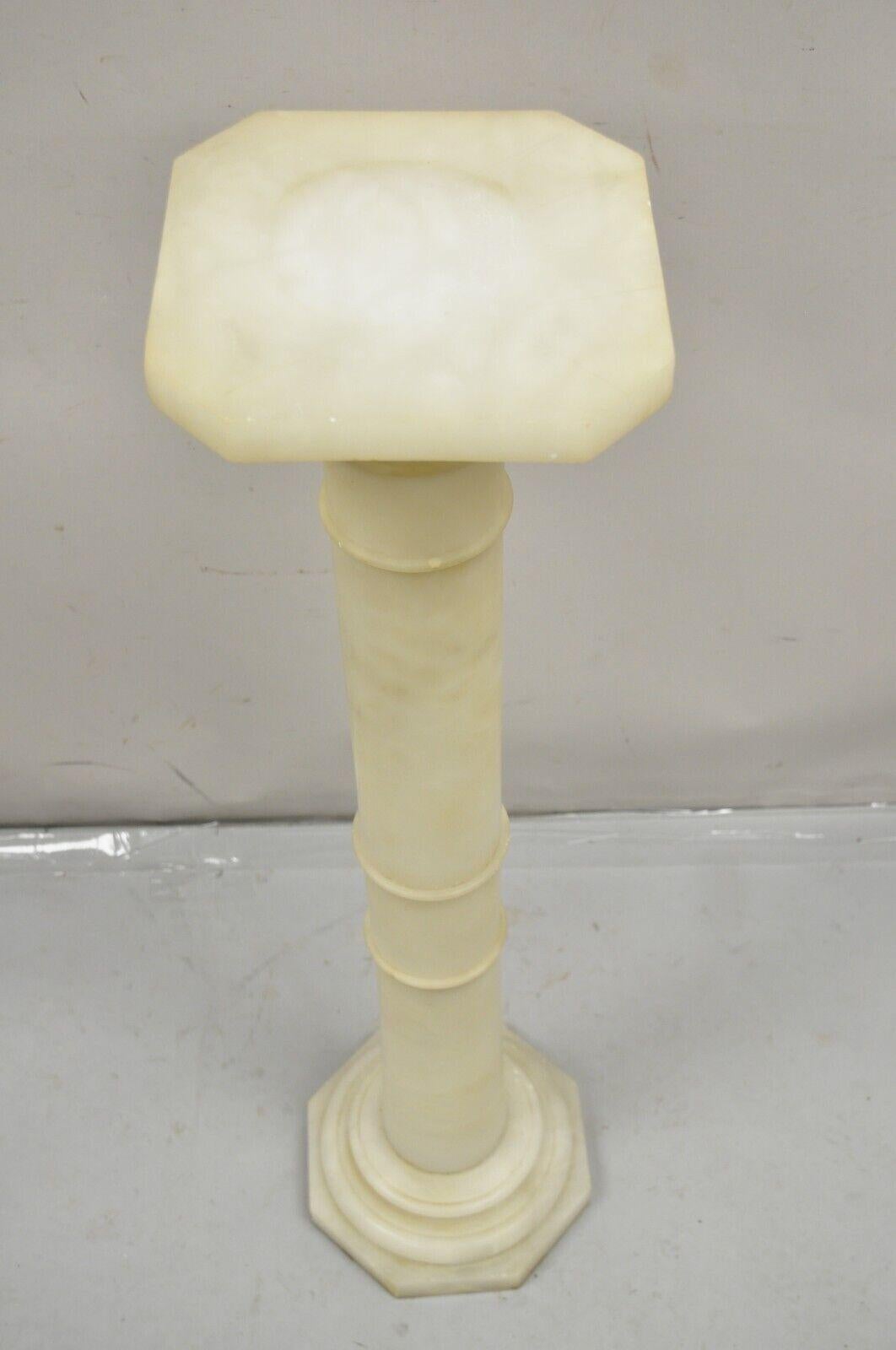Antique Alabaster Marble Empire Style Carved Column Pedestal Plant Stand In Good Condition For Sale In Philadelphia, PA