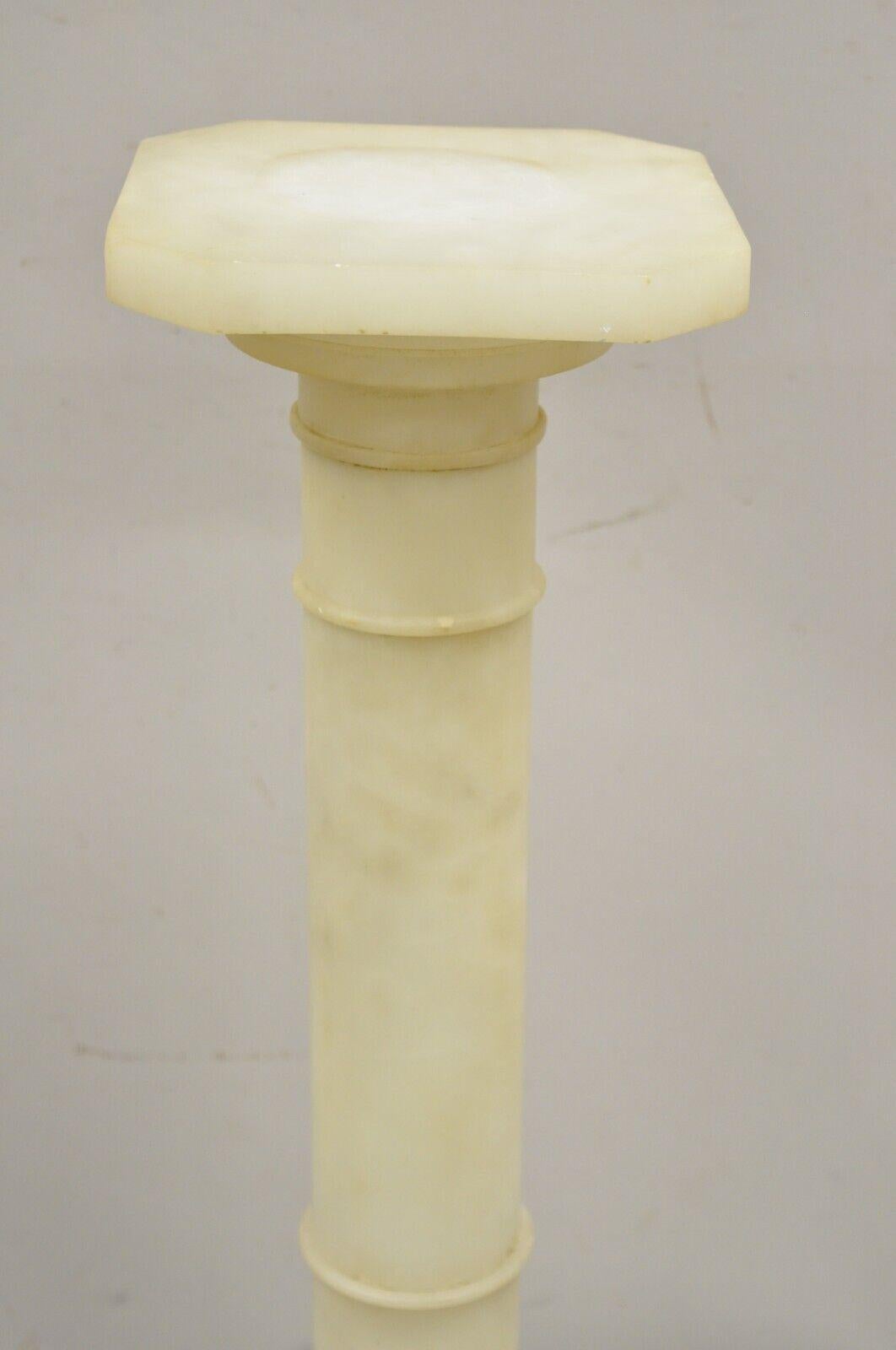 20th Century Antique Alabaster Marble Empire Style Carved Column Pedestal Plant Stand