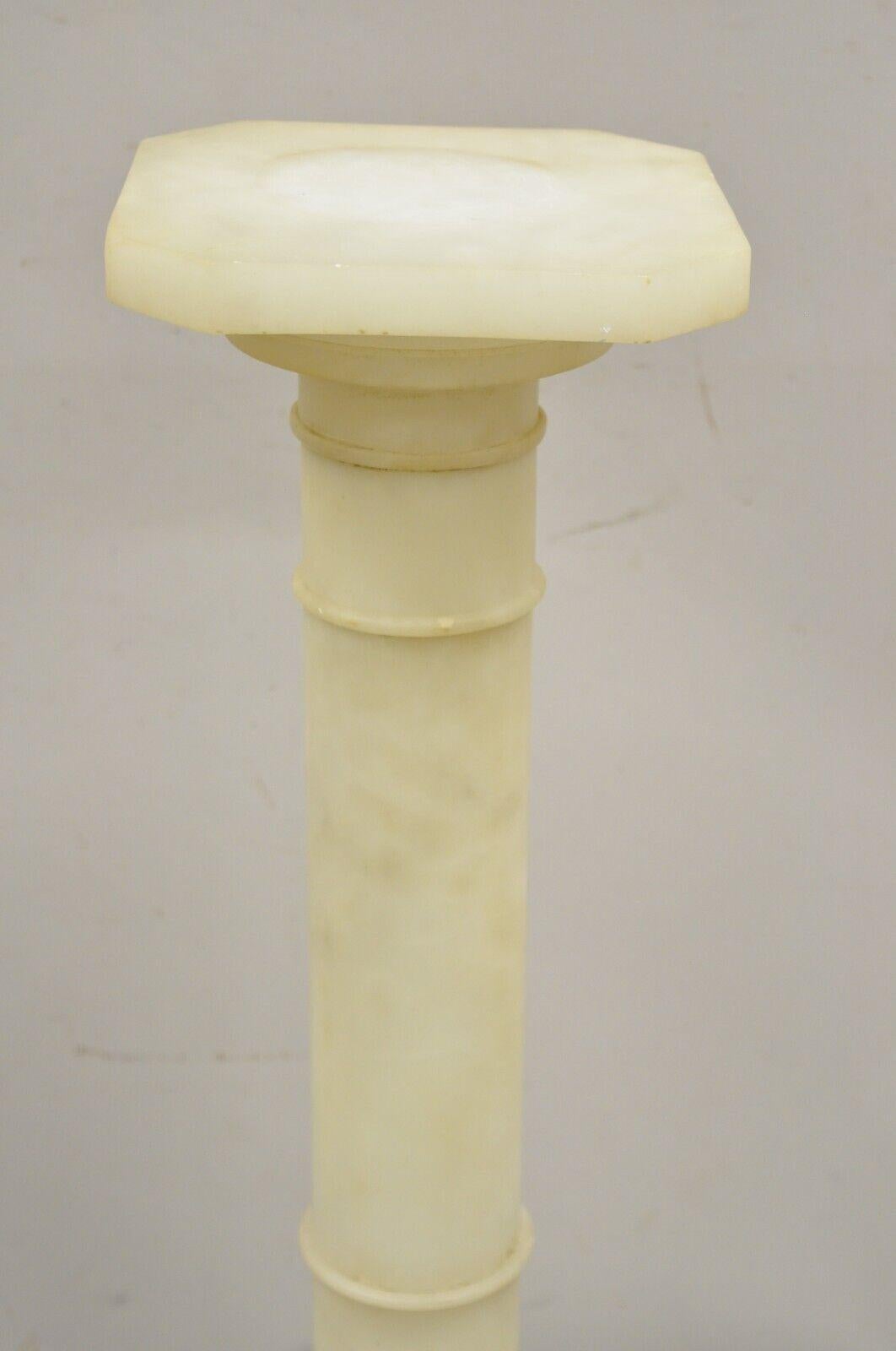 20th Century Antique Alabaster Marble Empire Style Carved Column Pedestal Plant Stand For Sale
