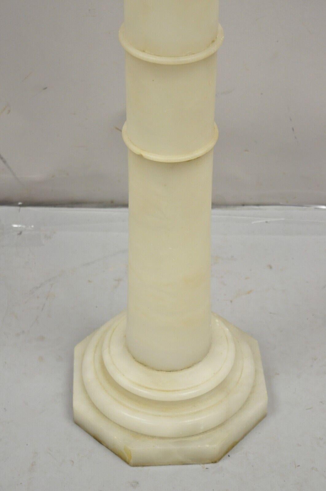 Antique Alabaster Marble Empire Style Carved Column Pedestal Plant Stand For Sale 1