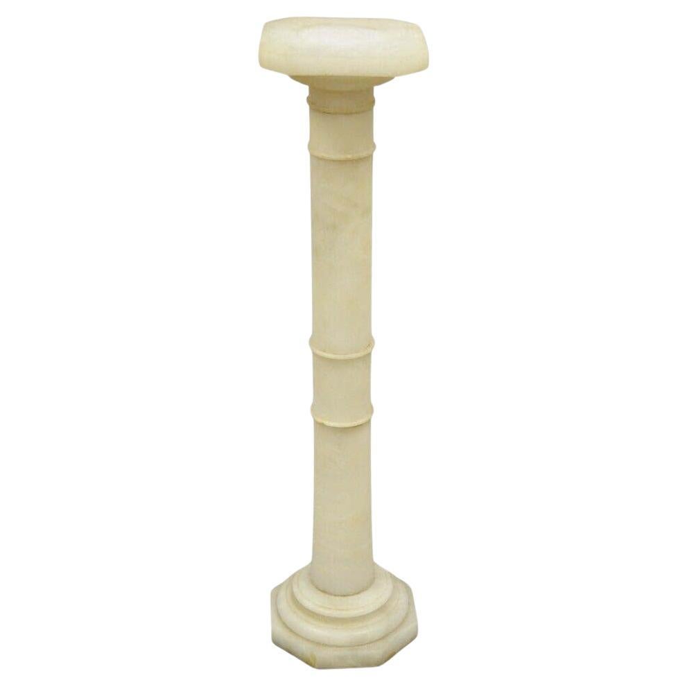 Antique Alabaster Marble Empire Style Carved Column Pedestal Plant Stand