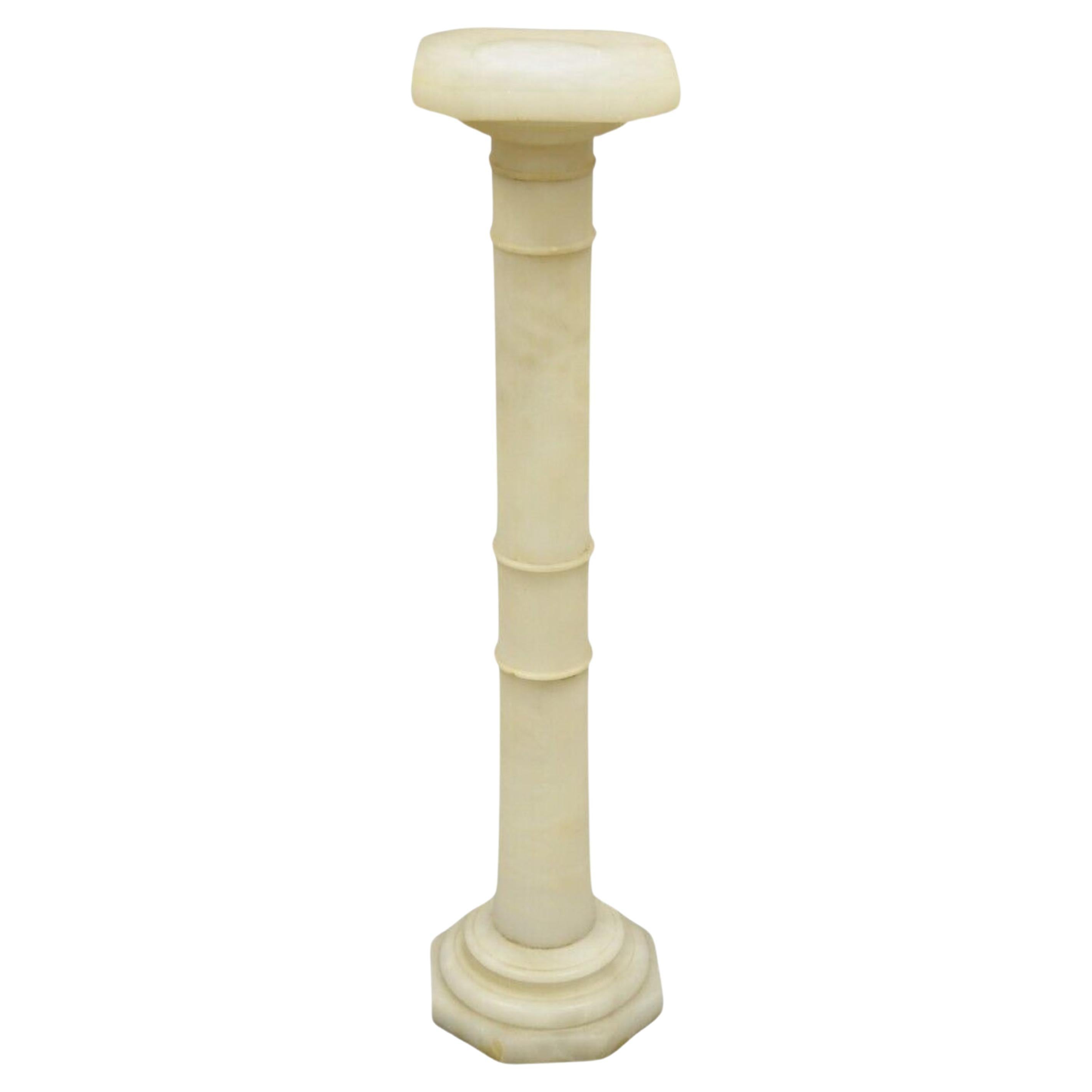 Antique Alabaster Marble Empire Style Carved Column Pedestal Plant Stand For Sale