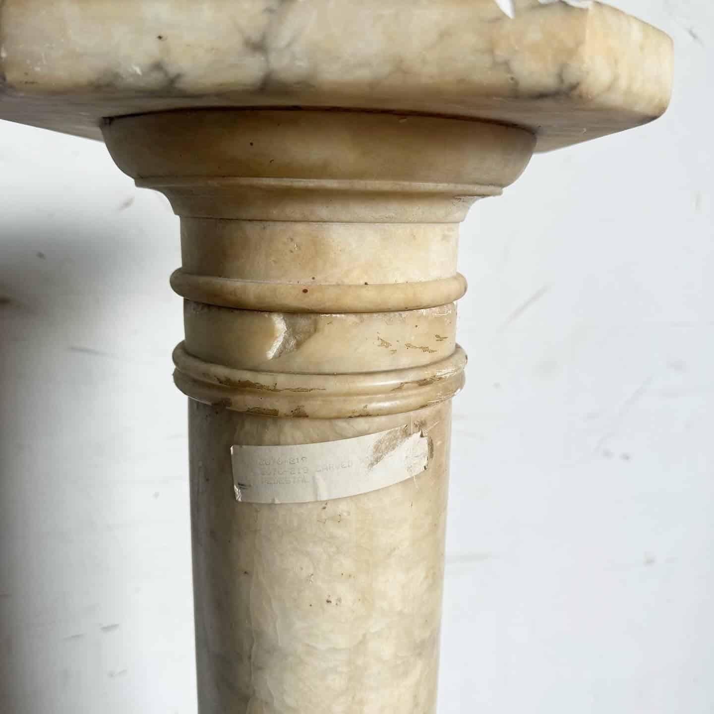 Italian Antique Alabaster Marble Stone Pedestal