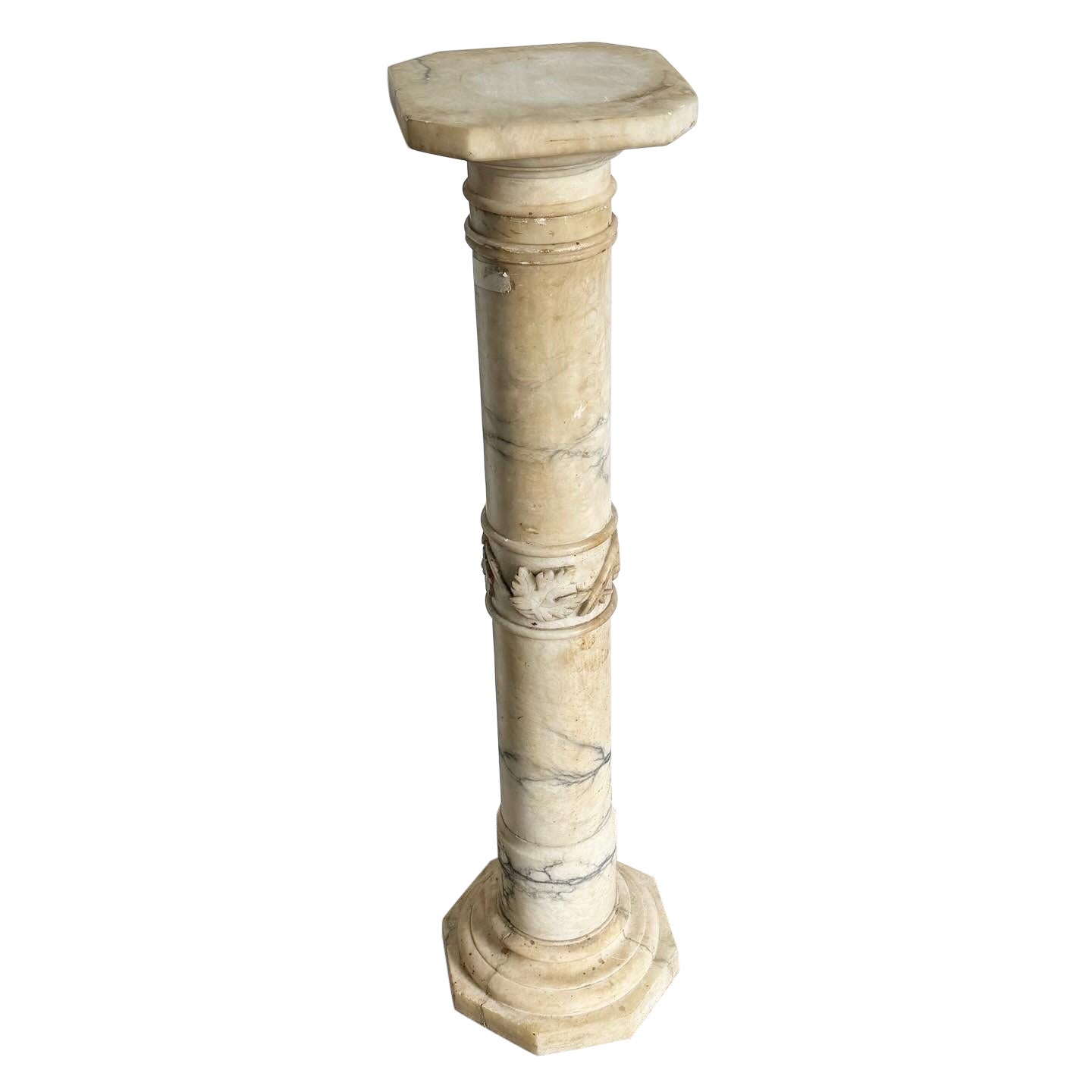 Antique Alabaster Marble Stone Pedestal