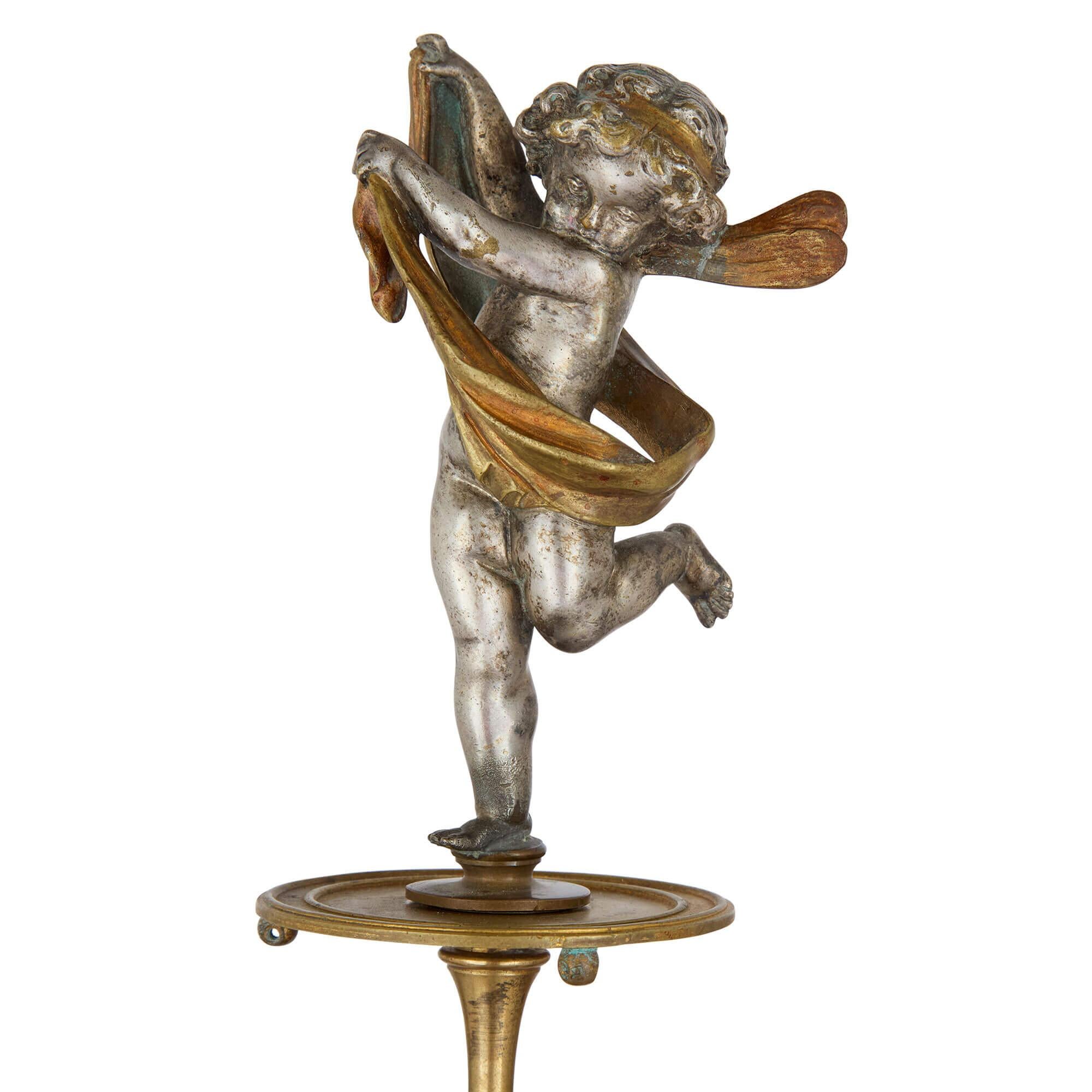 Antique Alabaster, Ormolu and Silvered Bronze Clock Set in the Neo-Grec Style For Sale 2