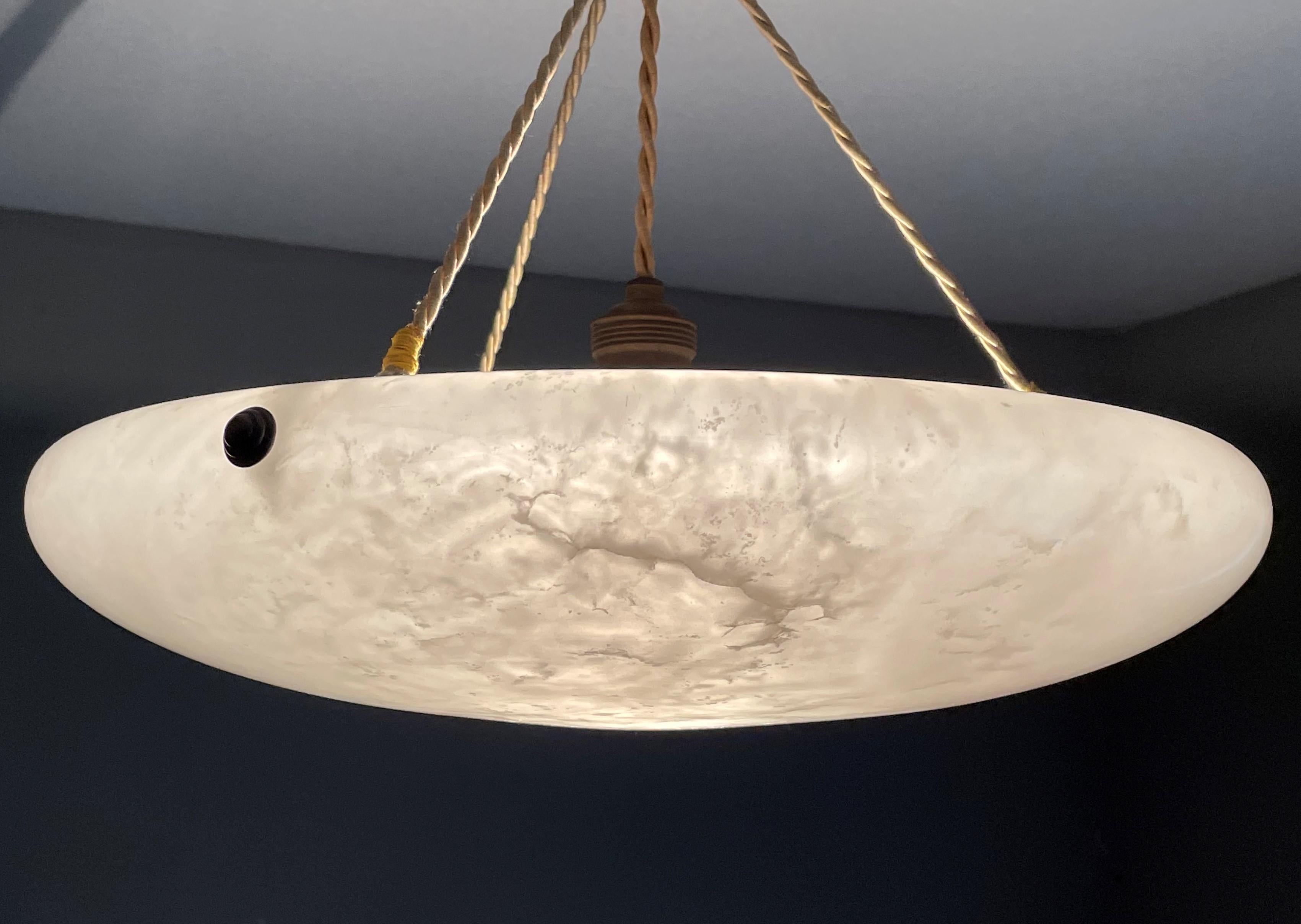 Antique Alabaster Pendant / Flush Mount with Mint Alabaster Shade & Canopy, 1910 In Excellent Condition In Lisse, NL