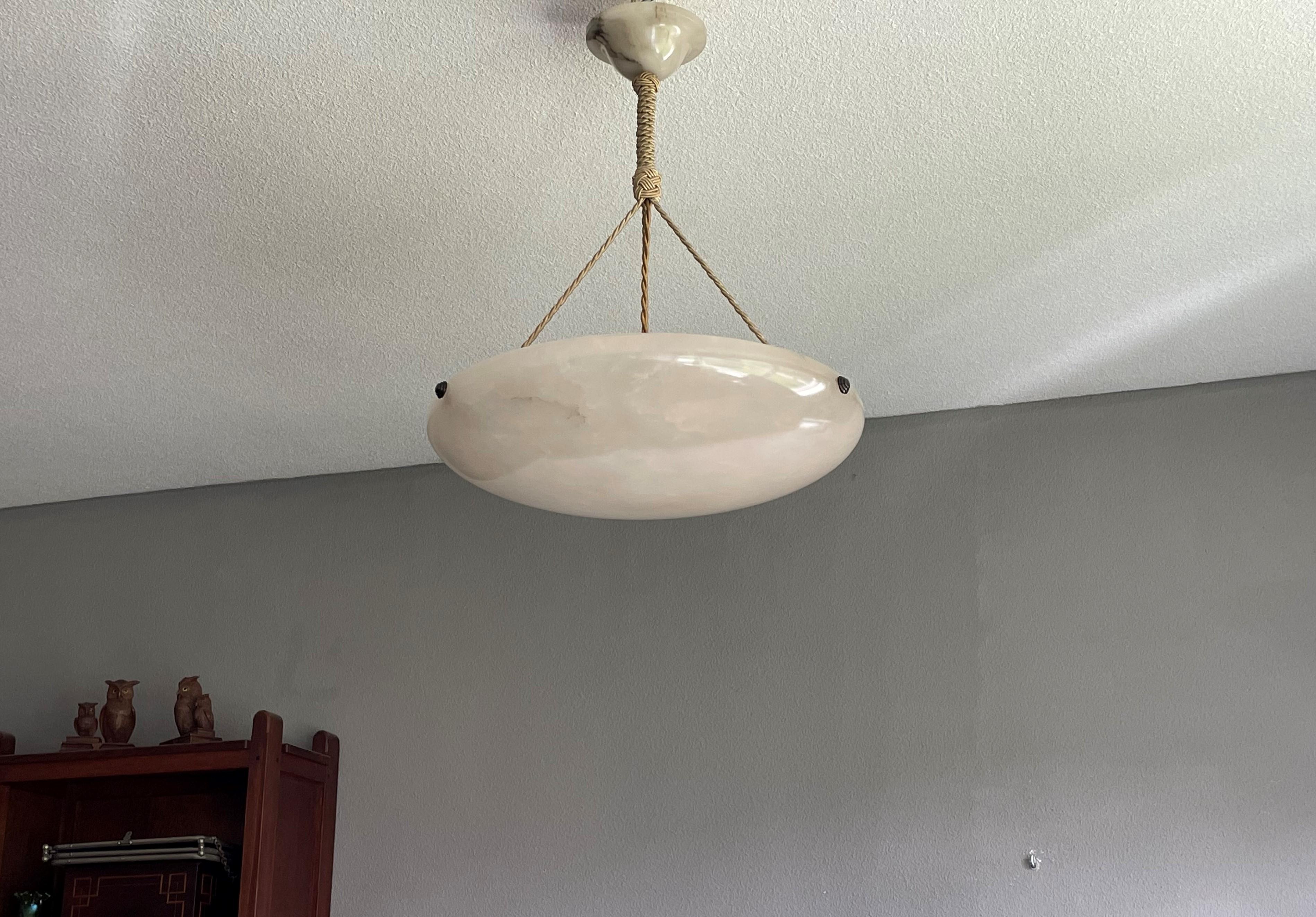 20th Century Antique Alabaster Pendant / Flush Mount with Mint Alabaster Shade & Canopy, 1910