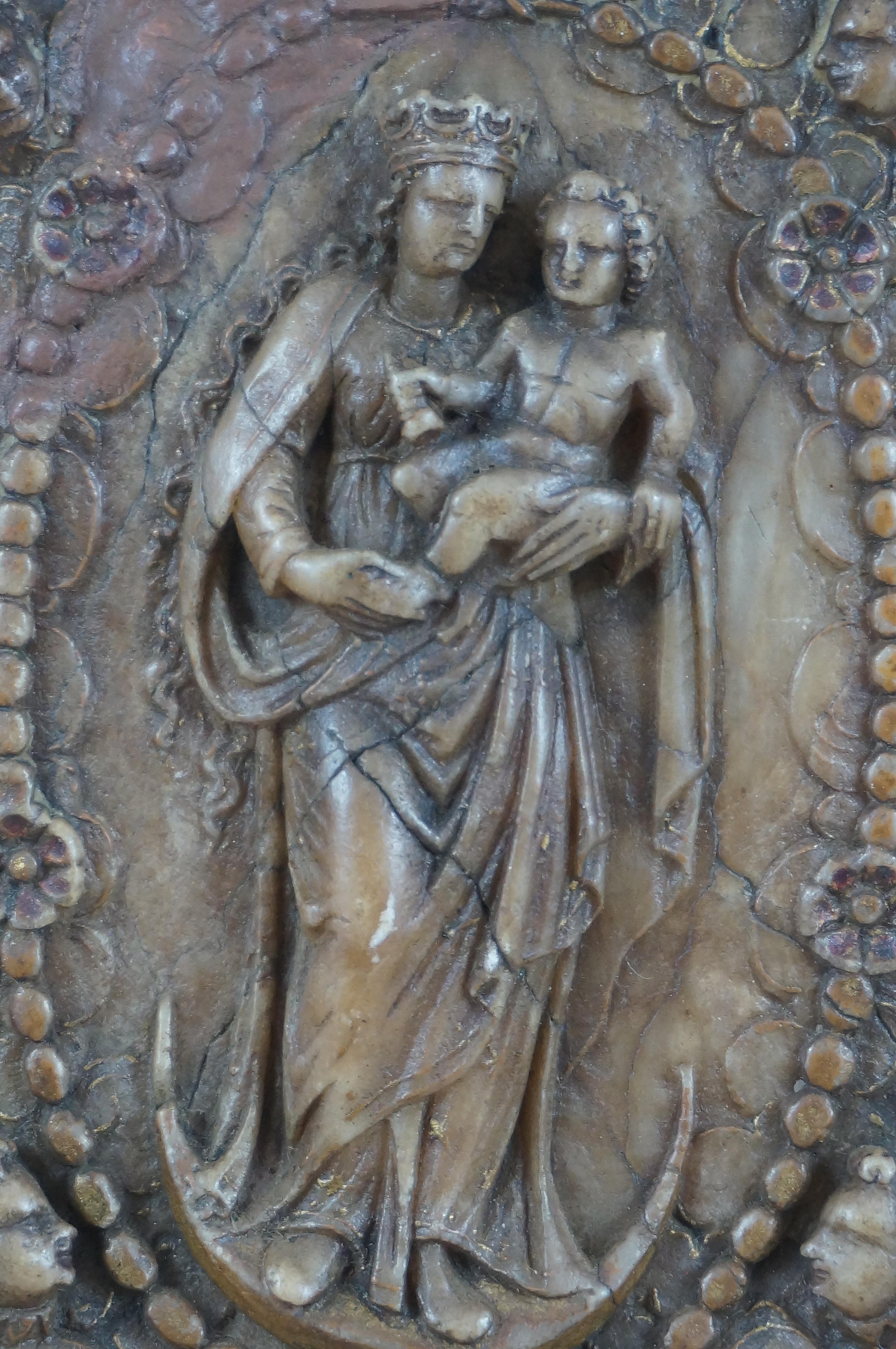  Antique alabaster relief, St. Mary of the Rosary, Belgium Malines, early 17th c 3