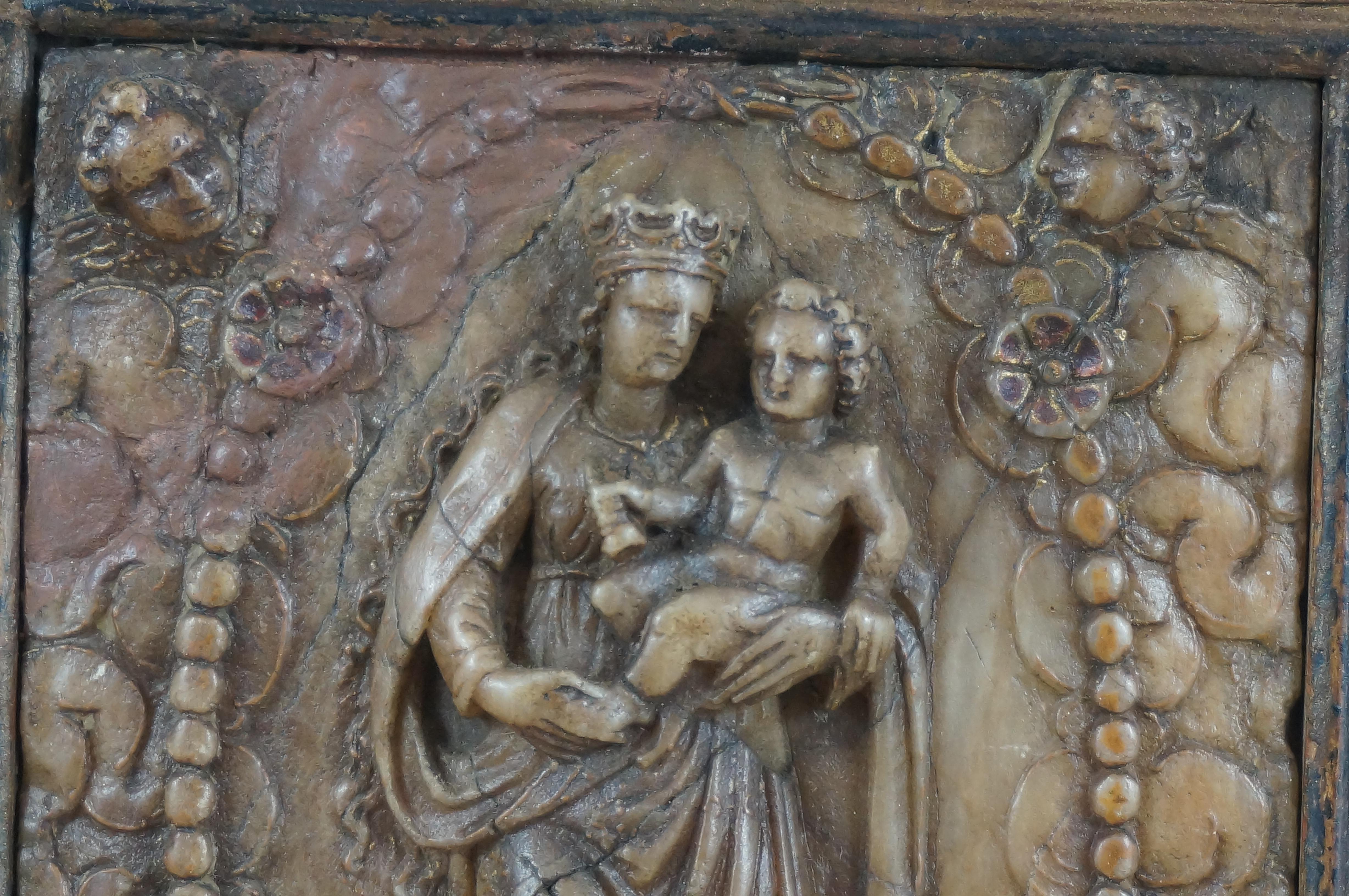  Antique alabaster relief, St. Mary of the Rosary, Belgium Malines, early 17th c 4