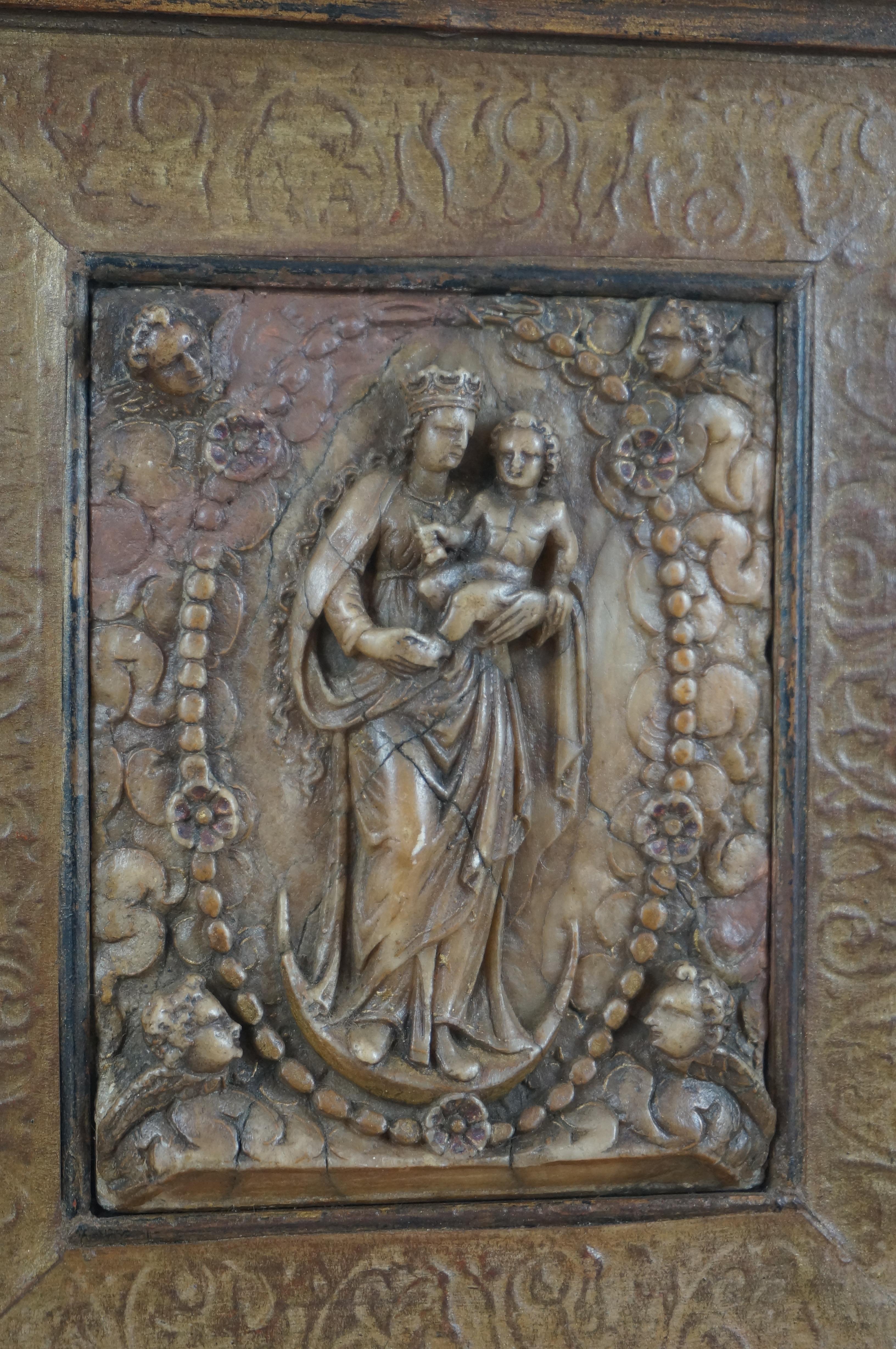  Antique alabaster relief, St. Mary of the Rosary, Belgium Malines, early 17th c 5