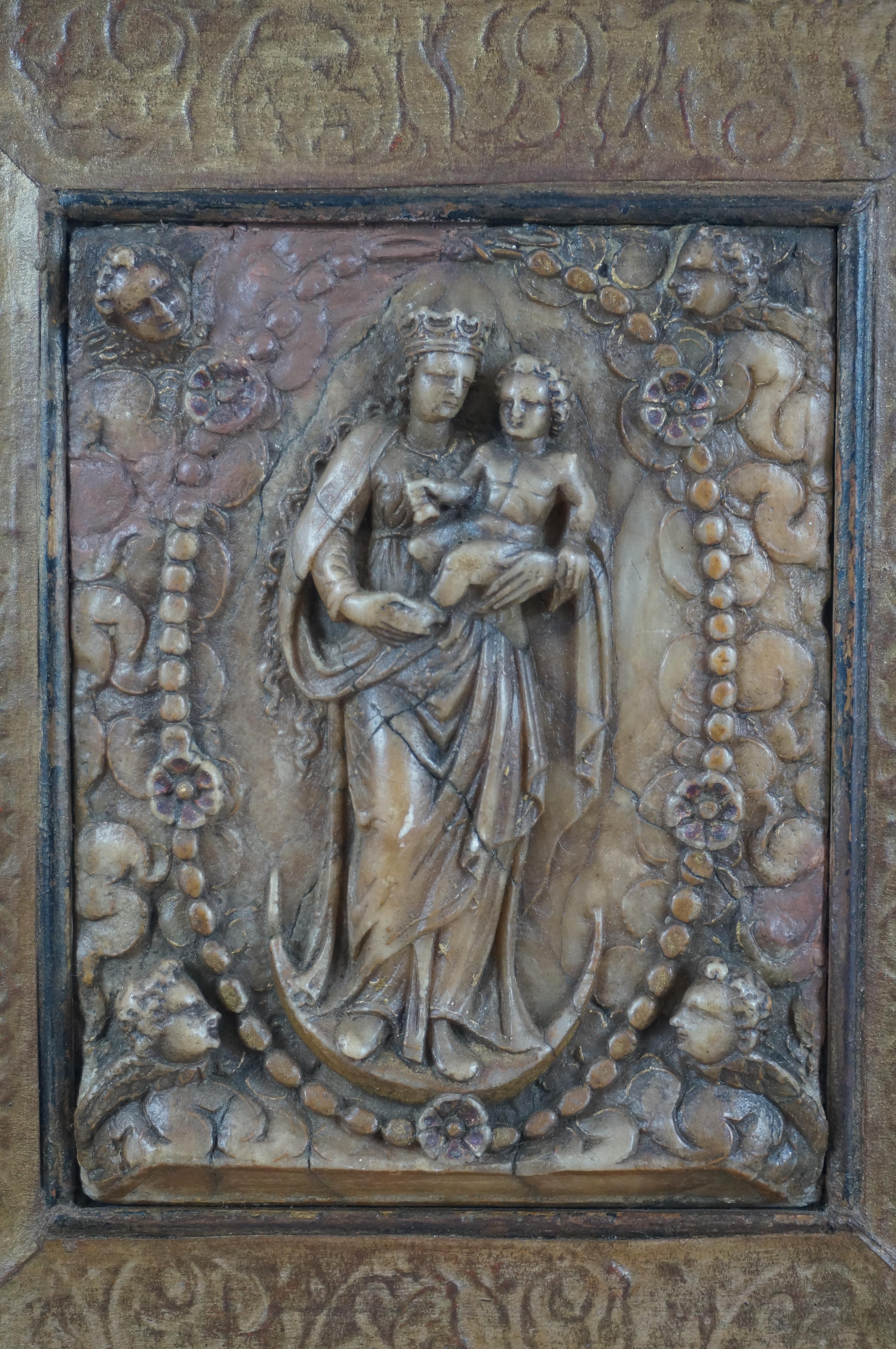  Antique alabaster relief, St. Mary of the Rosary, Belgium Malines, early 17th c 6