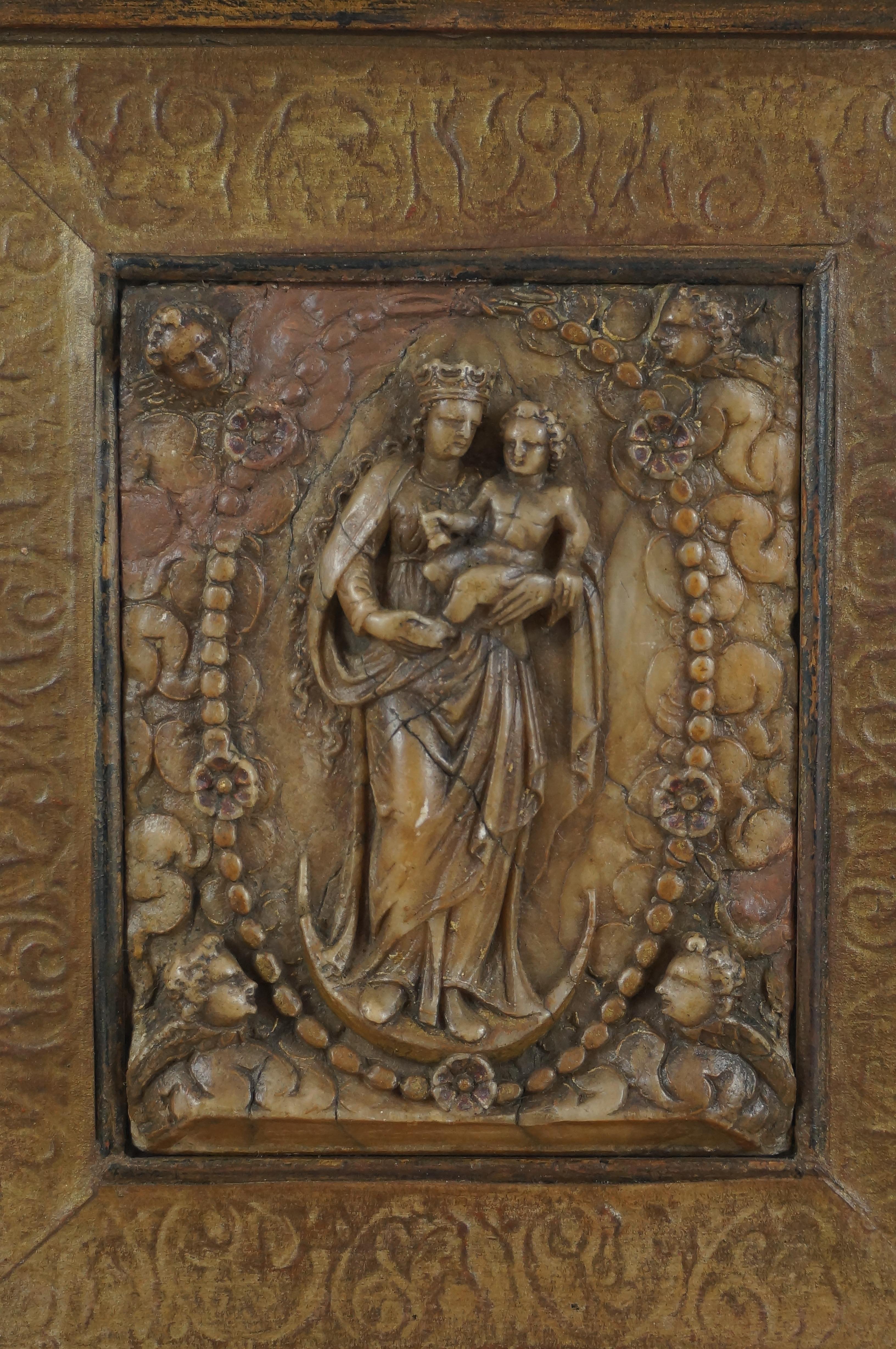  Antique alabaster relief, St. Mary of the Rosary, Belgium Malines, early 17th c 7