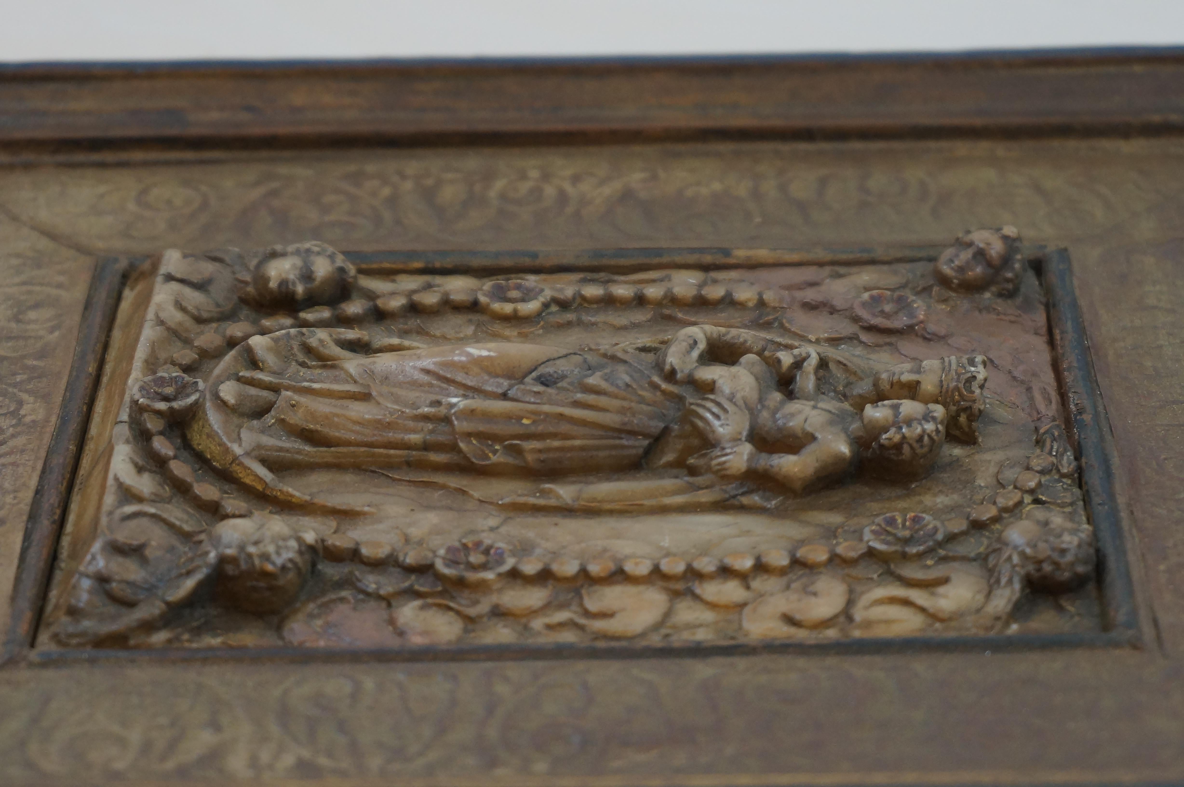  Antique alabaster relief, St. Mary of the Rosary, Belgium Malines, early 17th c 11