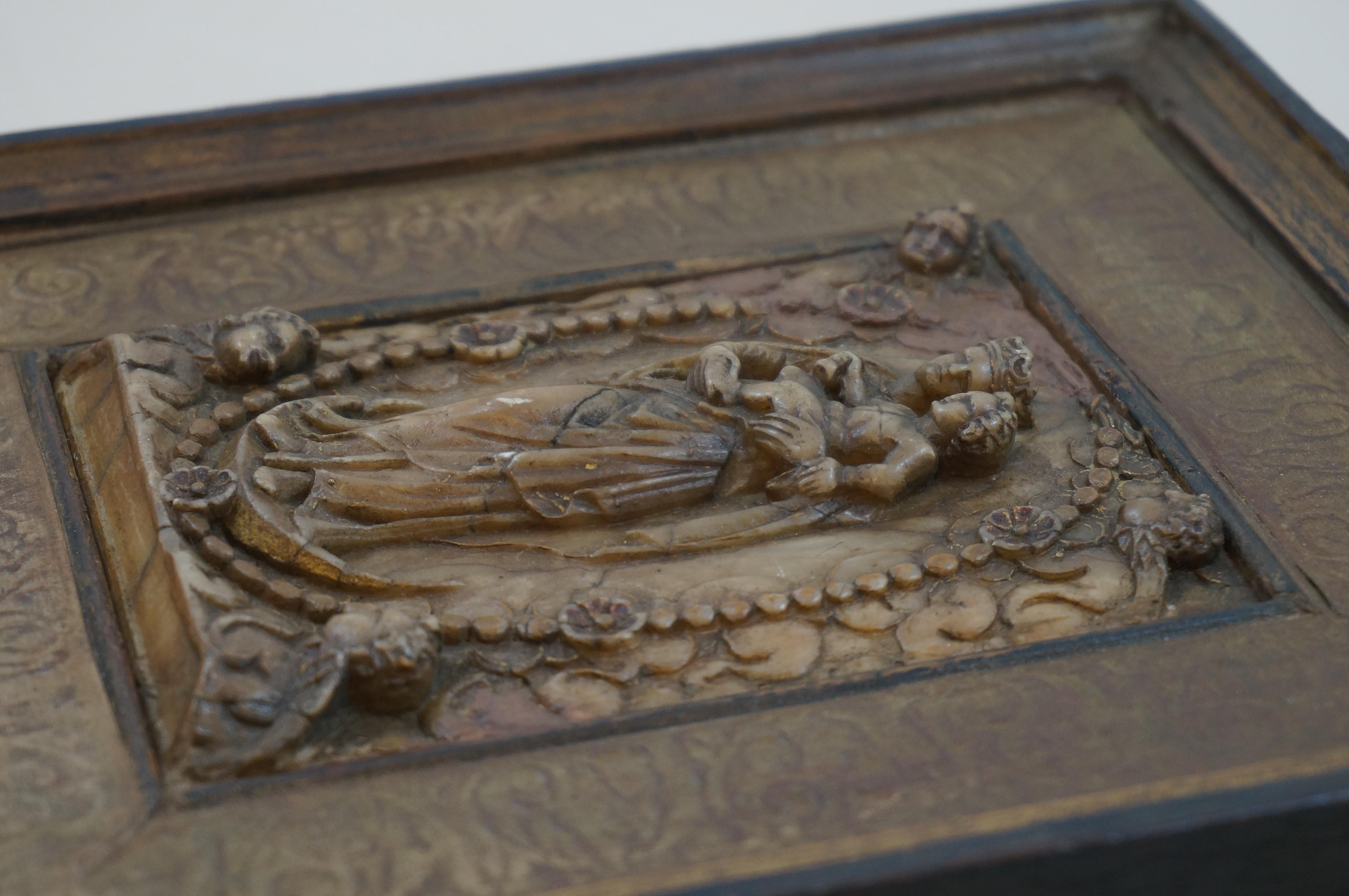  Antique alabaster relief, St. Mary of the Rosary, Belgium Malines, early 17th c 12