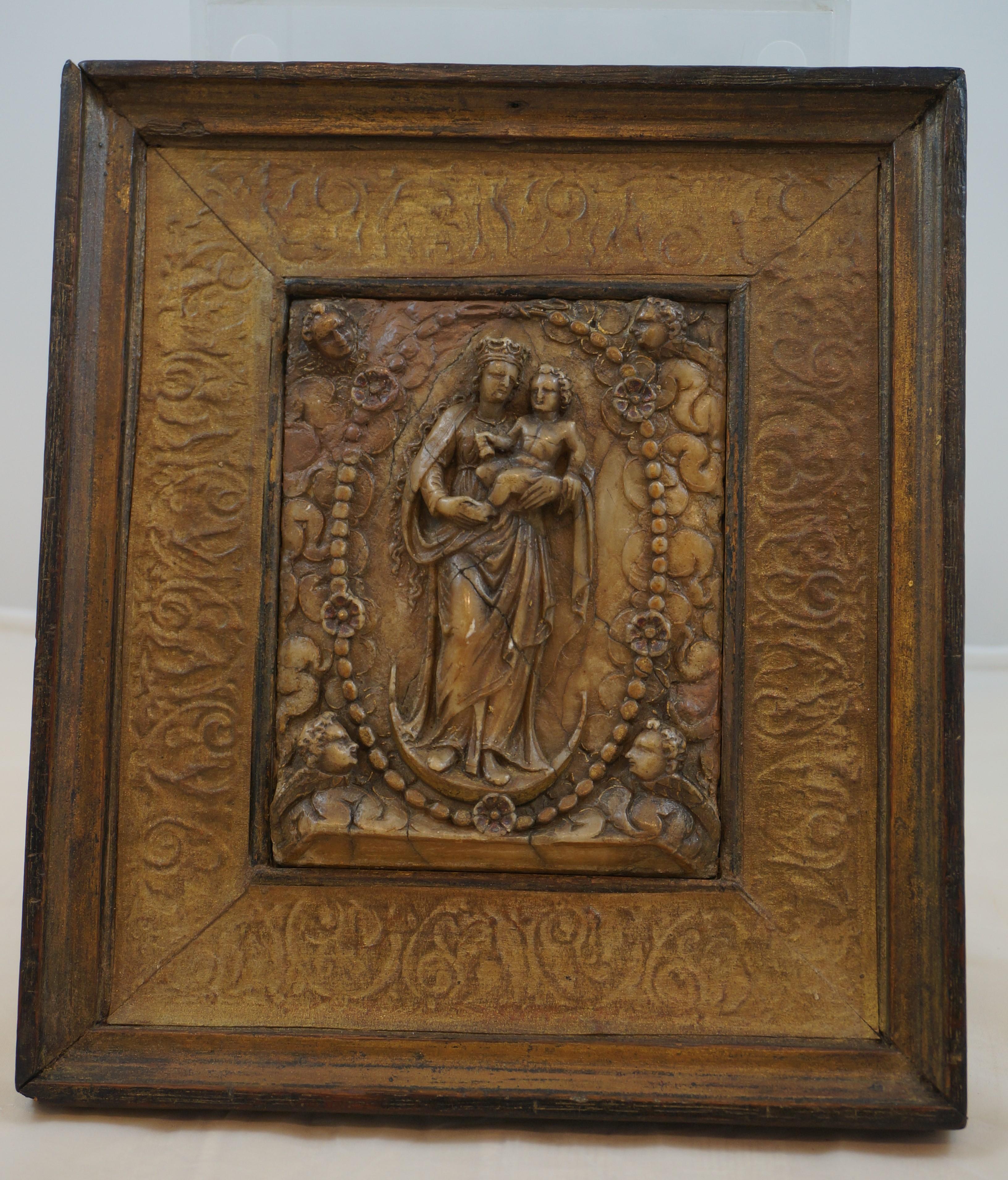 Renaissance  Antique alabaster relief, St. Mary of the Rosary, Belgium Malines, early 17th c
