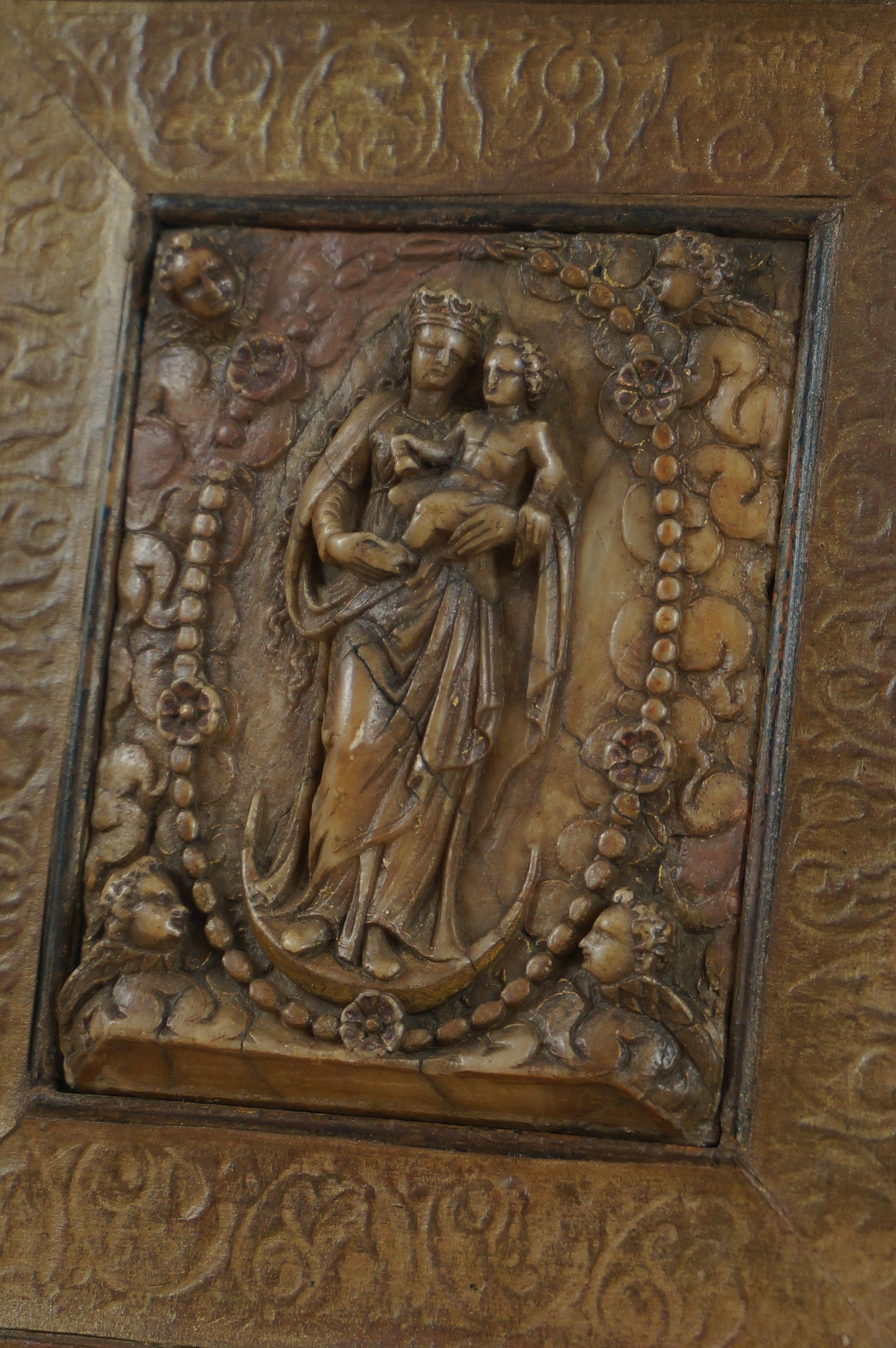 17th Century  Antique alabaster relief, St. Mary of the Rosary, Belgium Malines, early 17th c